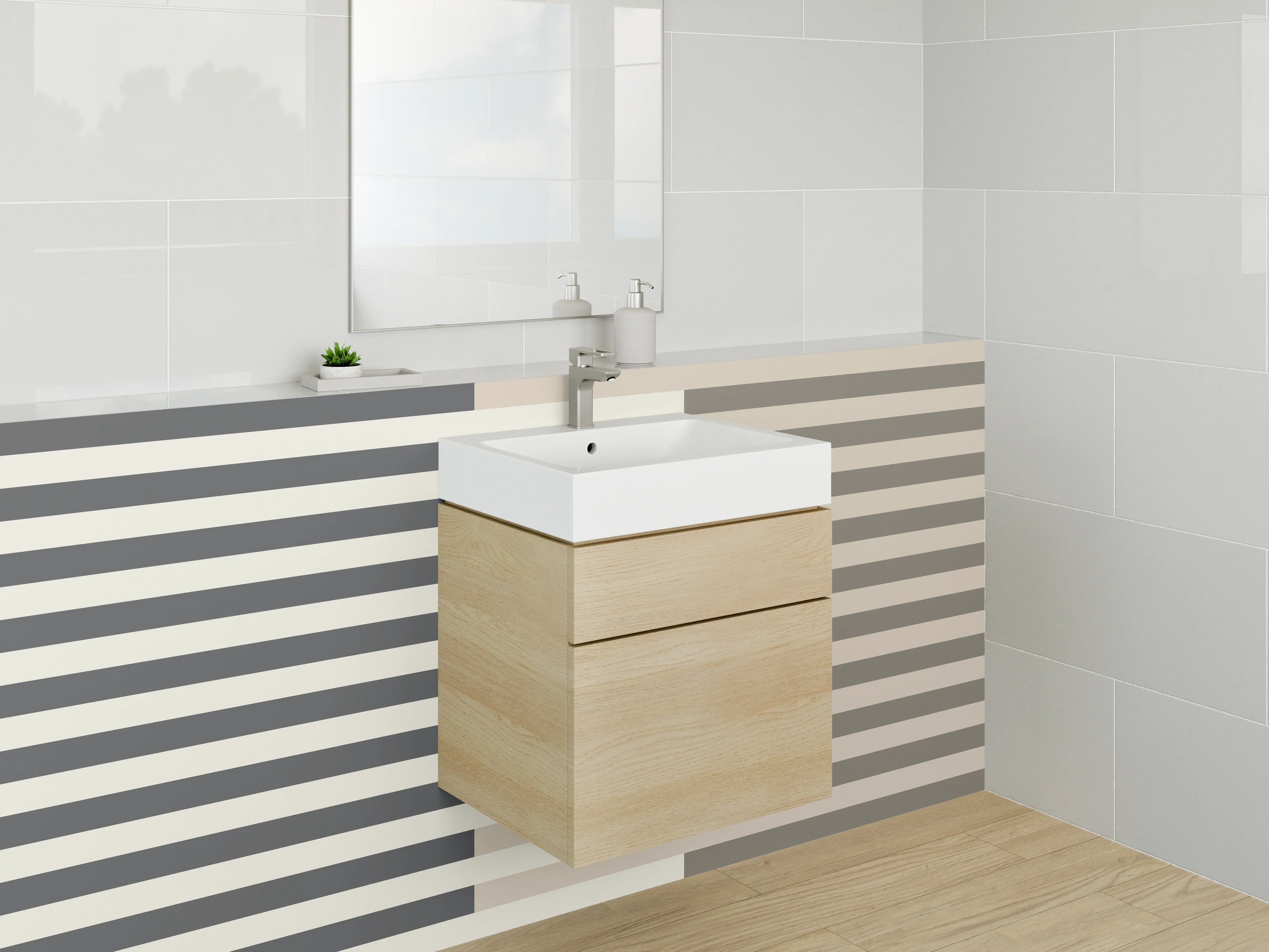 Waschbecken-Rückwand - Zeitlose Streifen in neutralen Tönen