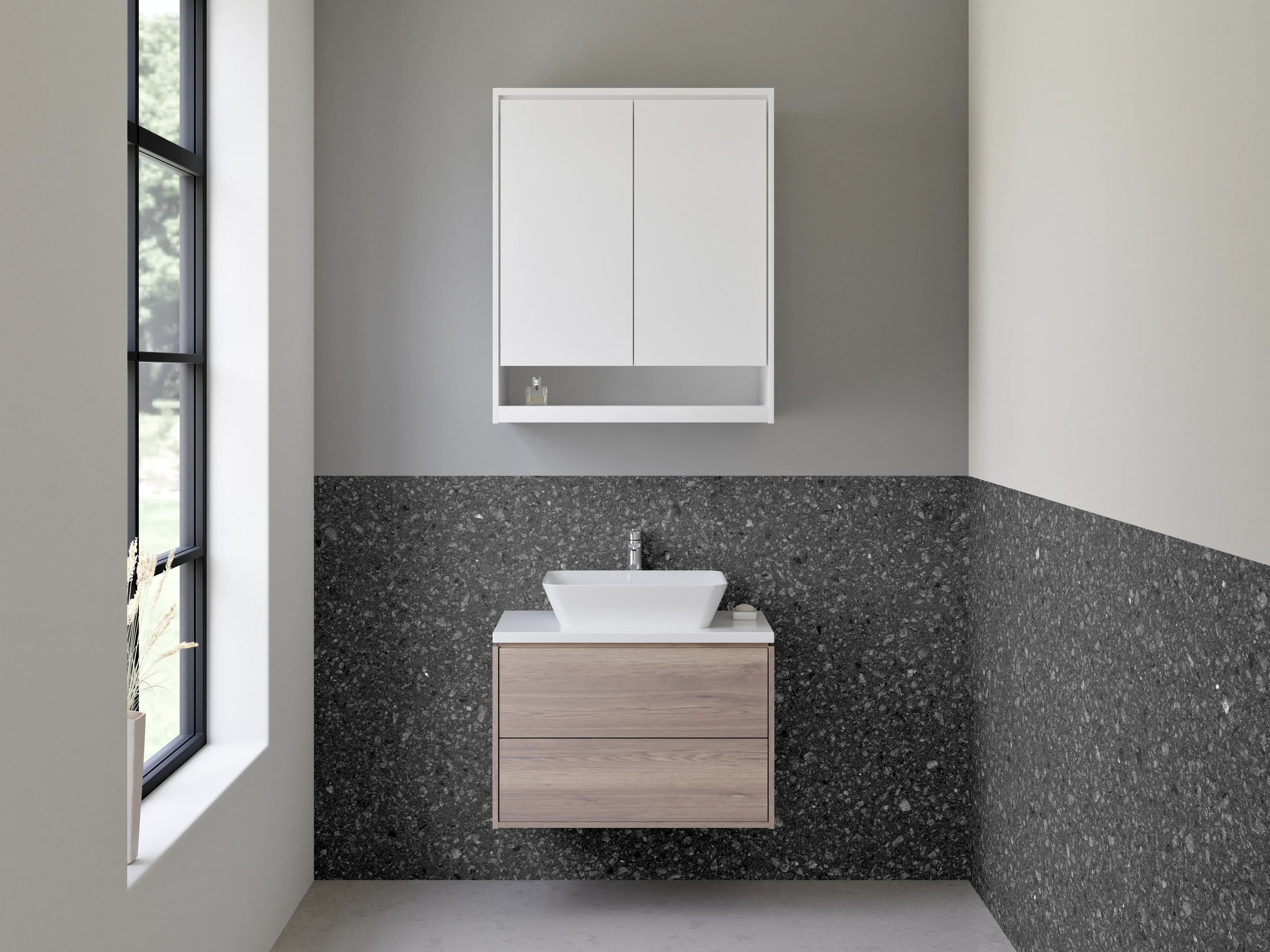 Waschbecken-Rückwand - Zeitloser schwarzer Granit-Look