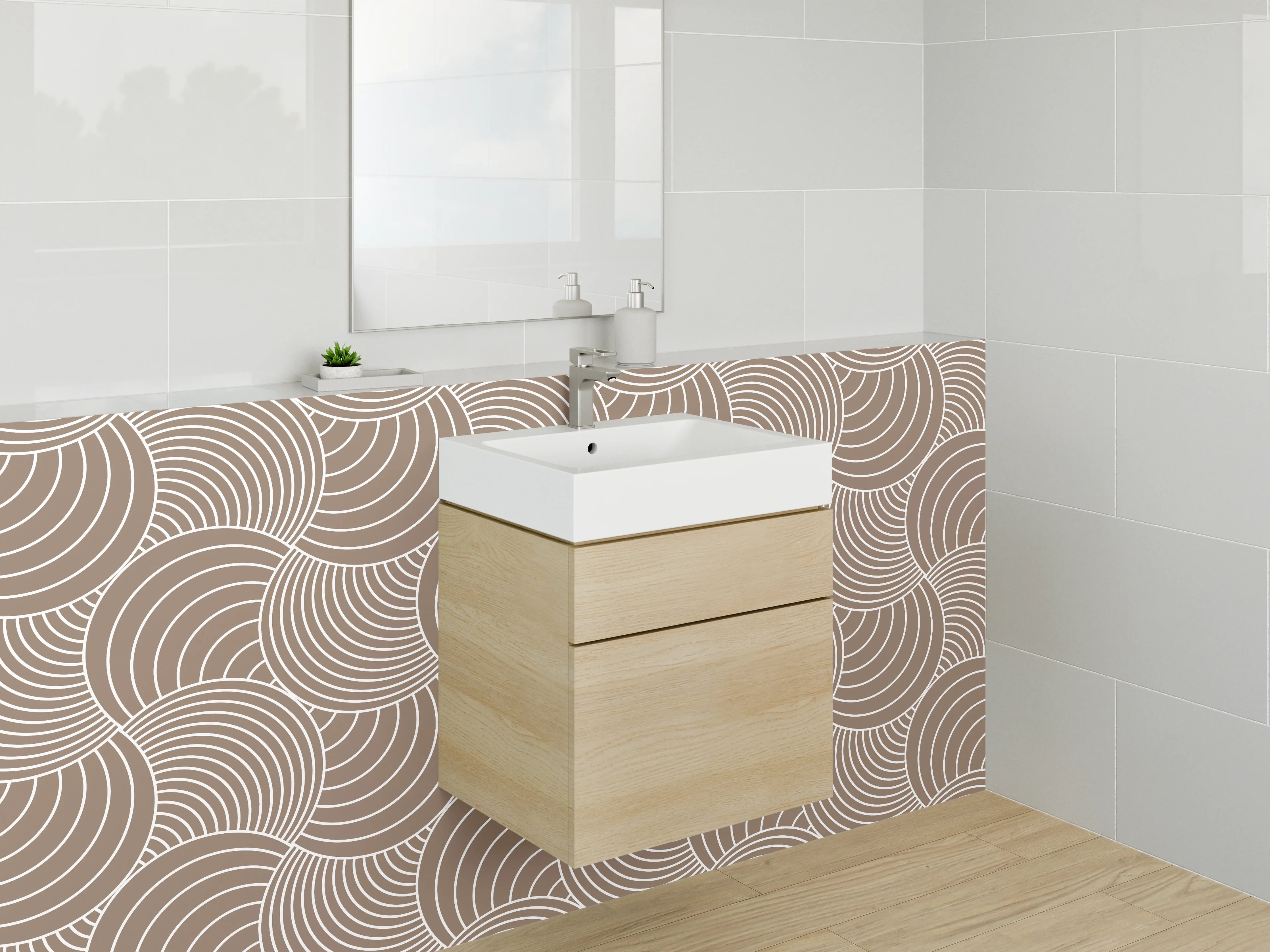 Waschbecken-Rückwand - Zen-Wellen in Grau und Creme