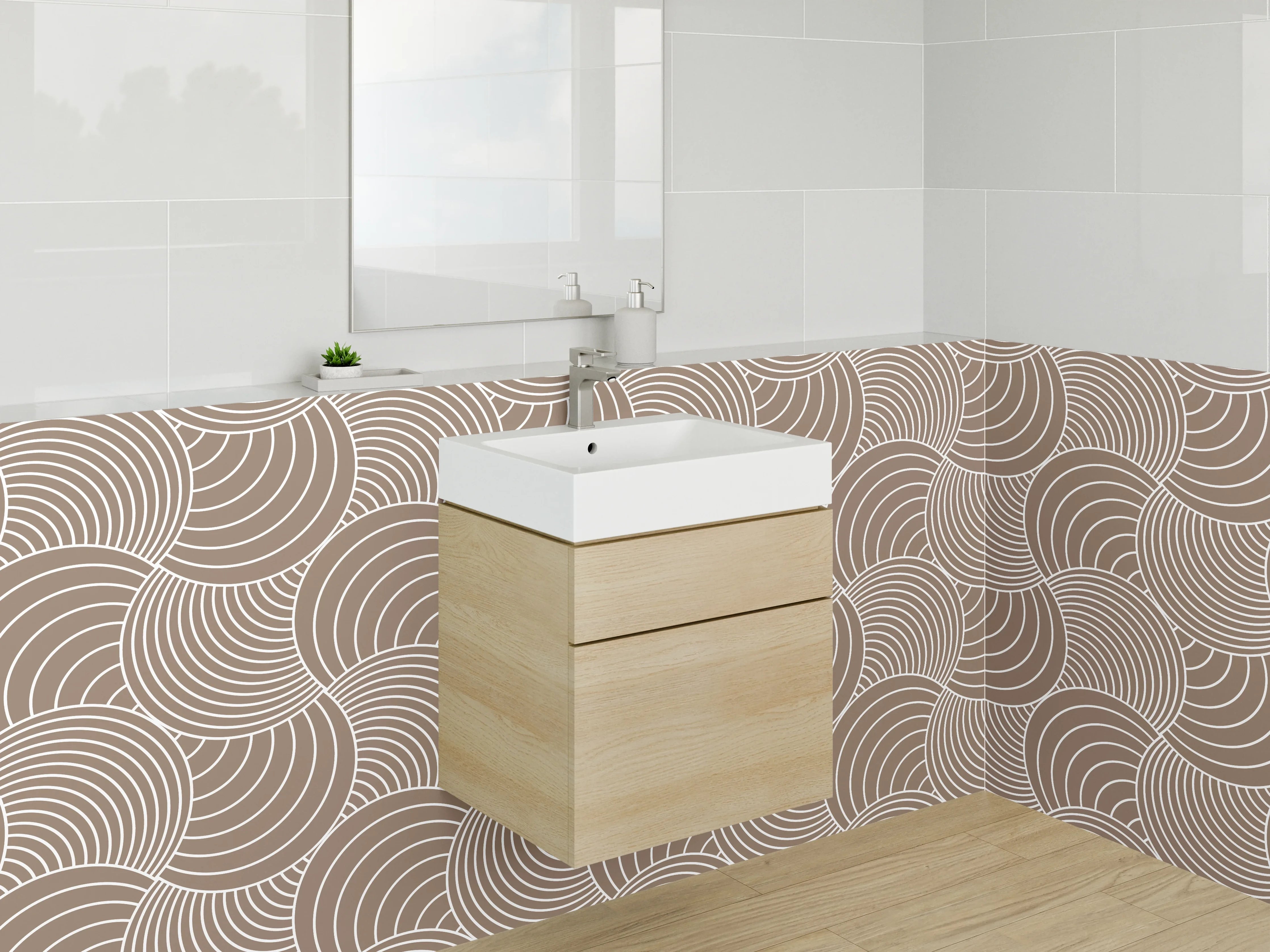 Waschbecken-Rückwand - Zen-Wellen in Grau und Creme