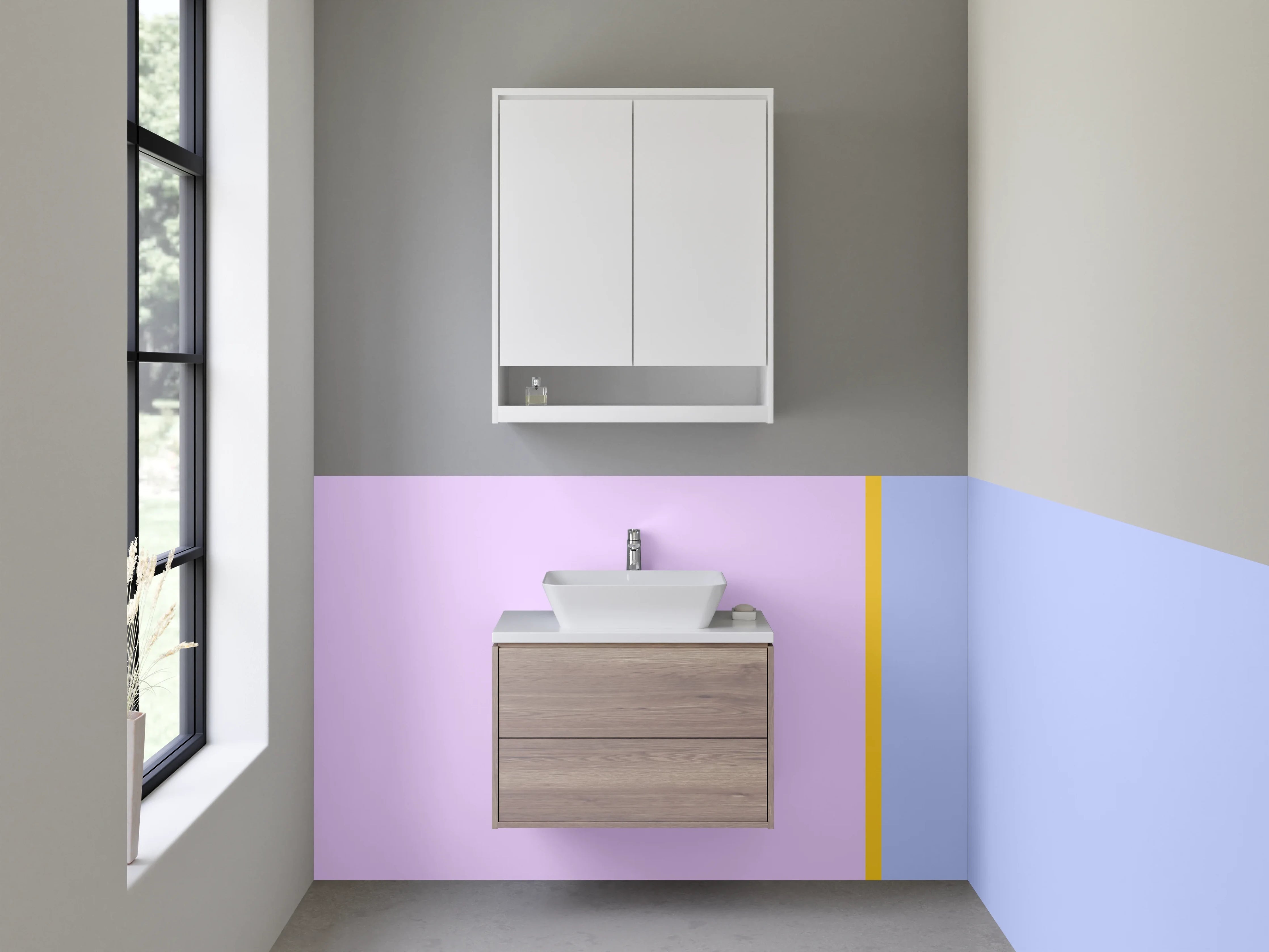 Waschbecken-Rückwand - Zwei Pastellfarbene Flächen mit schmalem Streifen