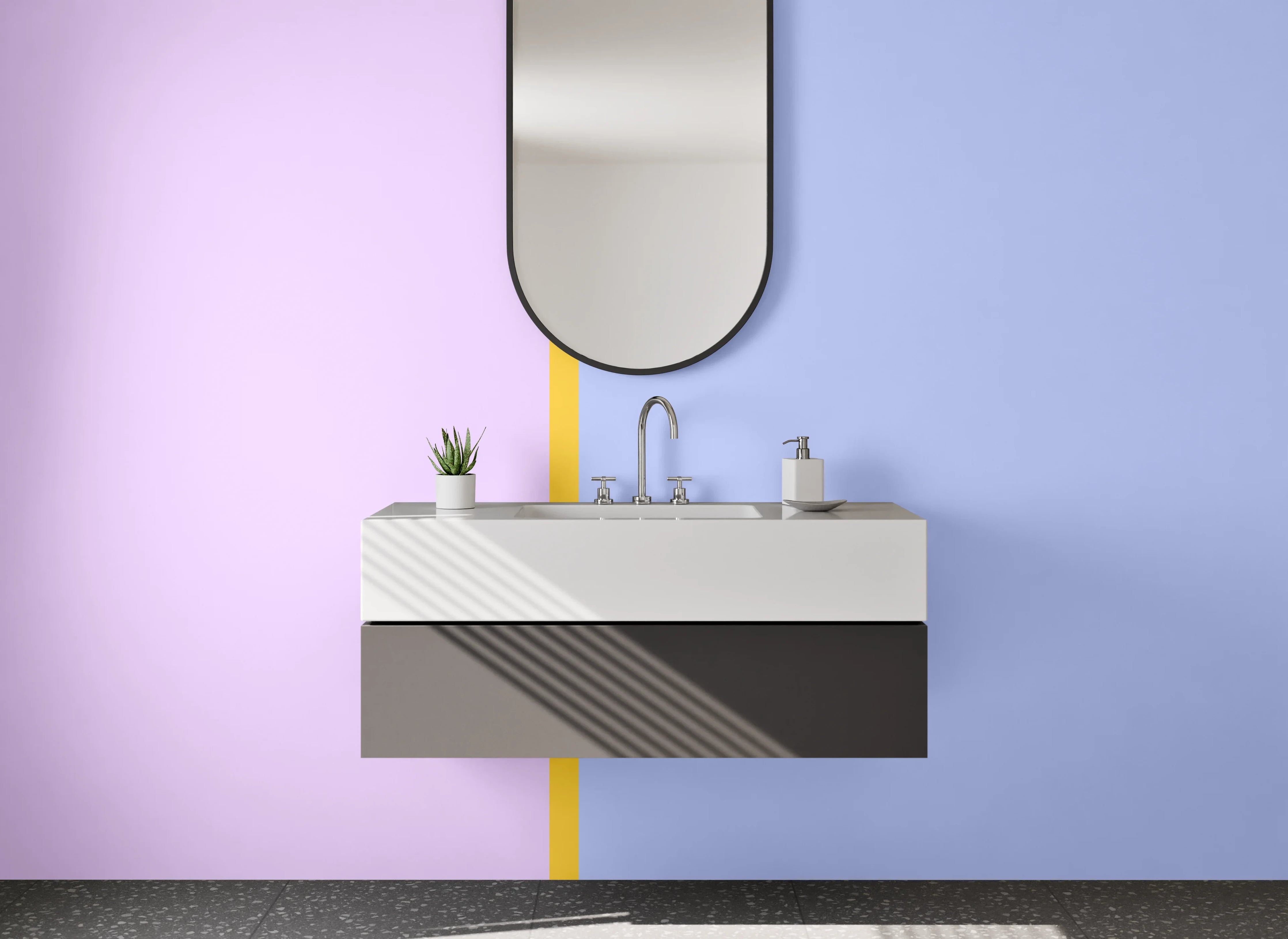 Waschbecken-Rückwand - Zwei Pastellfarbene Flächen mit schmalem Streifen