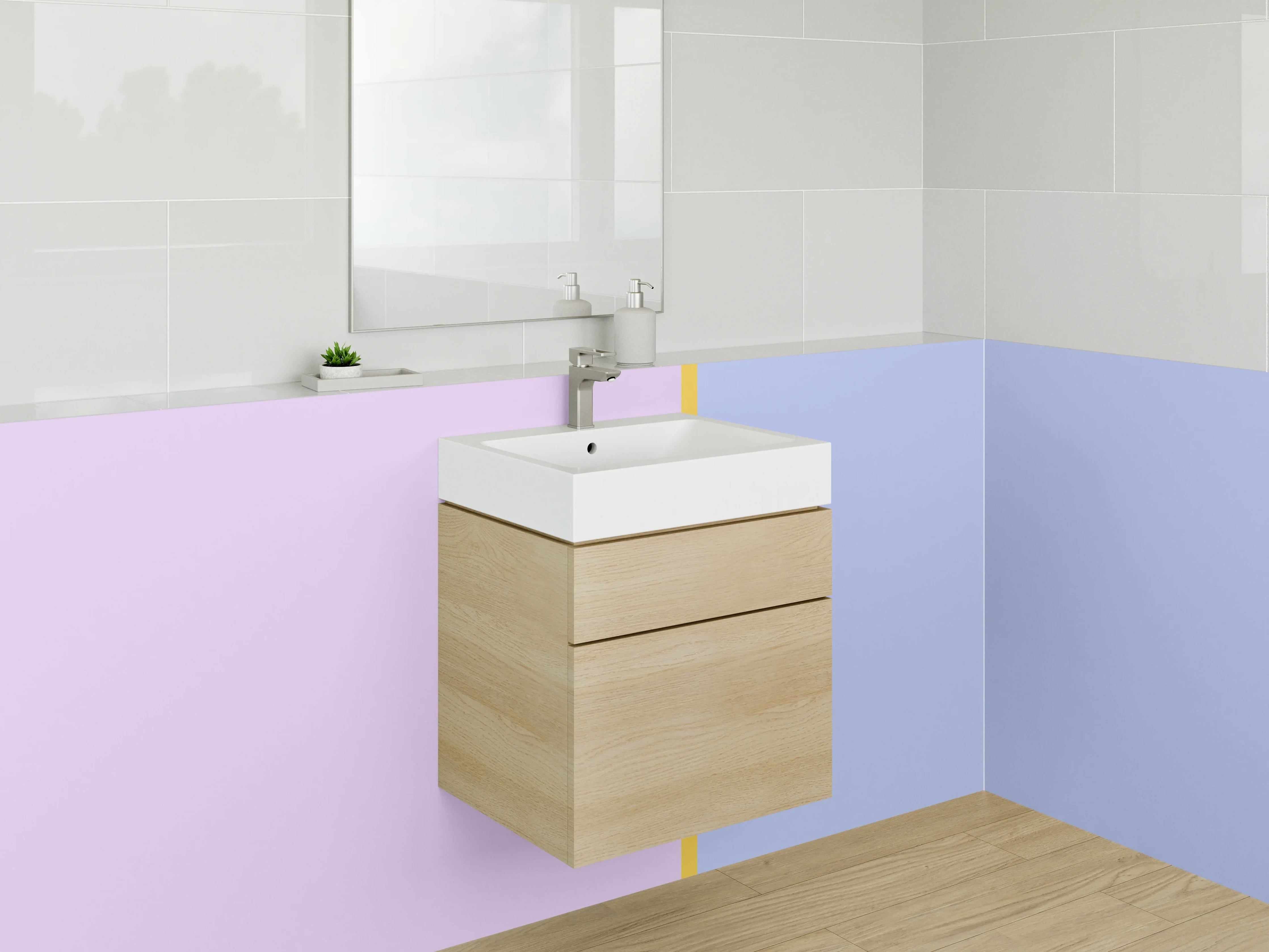 Waschbecken-Rückwand - Zwei Pastellfarbene Flächen mit schmalem Streifen