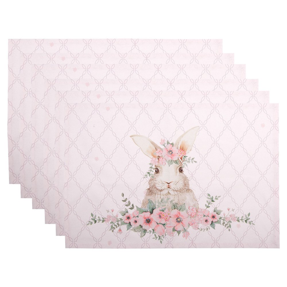 Tischsets, 6er-Set, 48 x 33 cm, rosa Baumwolle, Hase