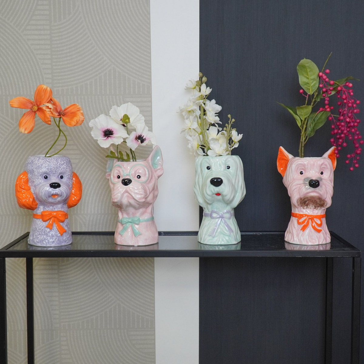 Vase -Flower Vase Dog - Mint/ Lilac -13x14x21cm
