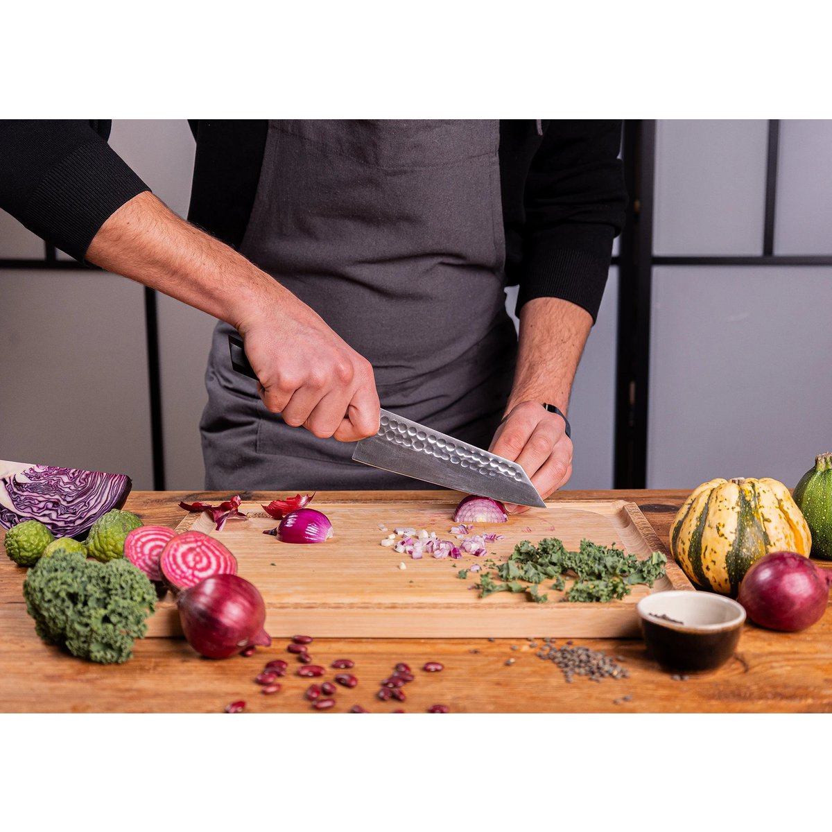Messer - Bunka Santoku mit Bambus-Saya und Bambusbox - 170-mm-Klinge