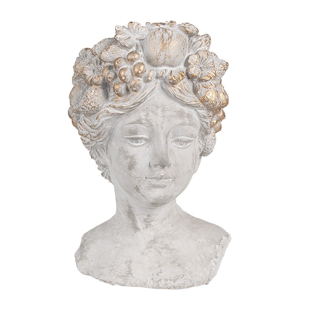 Blumentopf für den Innenbereich, Frau, 14 x 14 x 22 cm, Pflanztopf aus grauem Stein