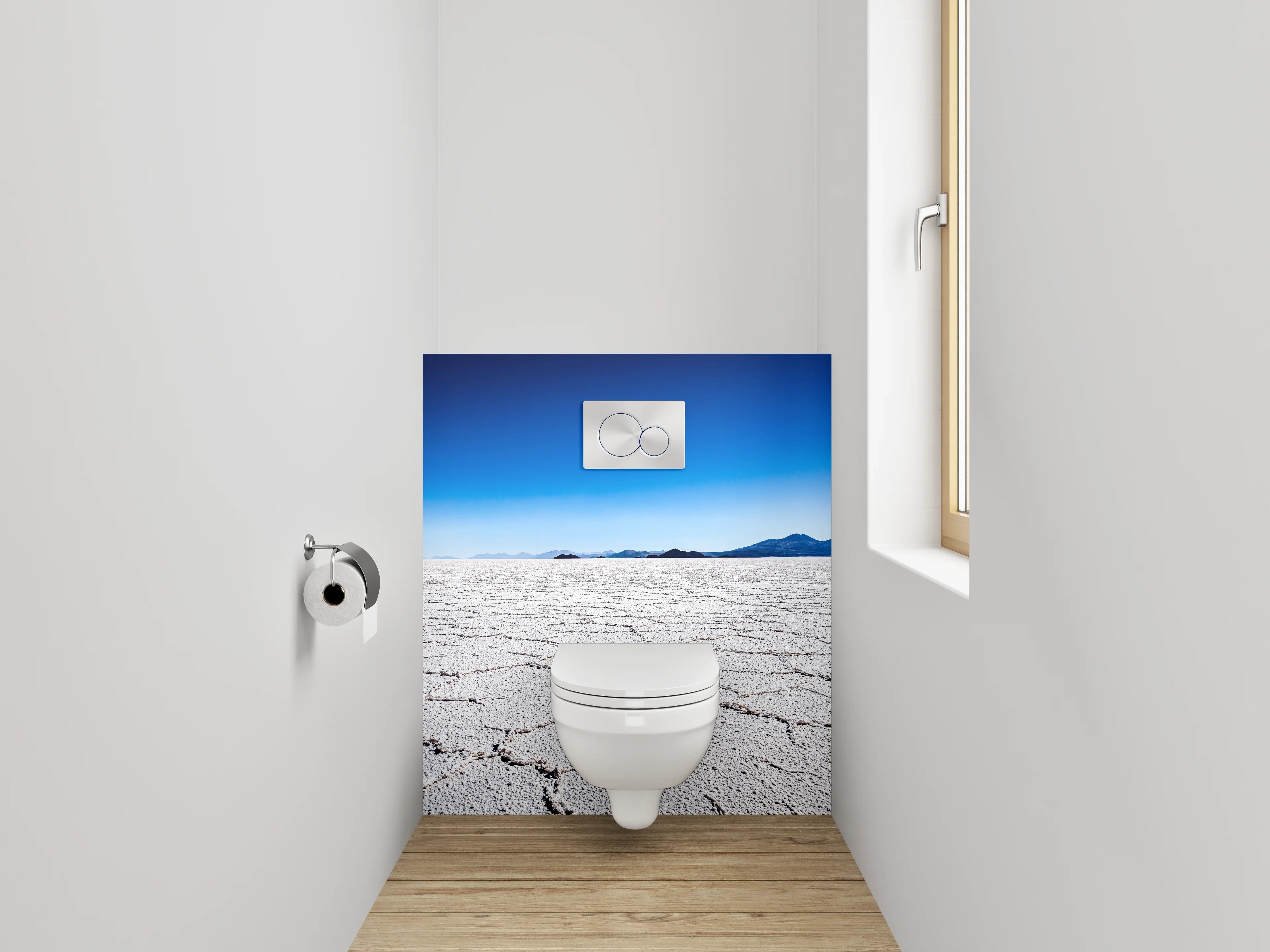 WC-Rückwand - Salzwüste unter klarem Himmel – weiß/grau