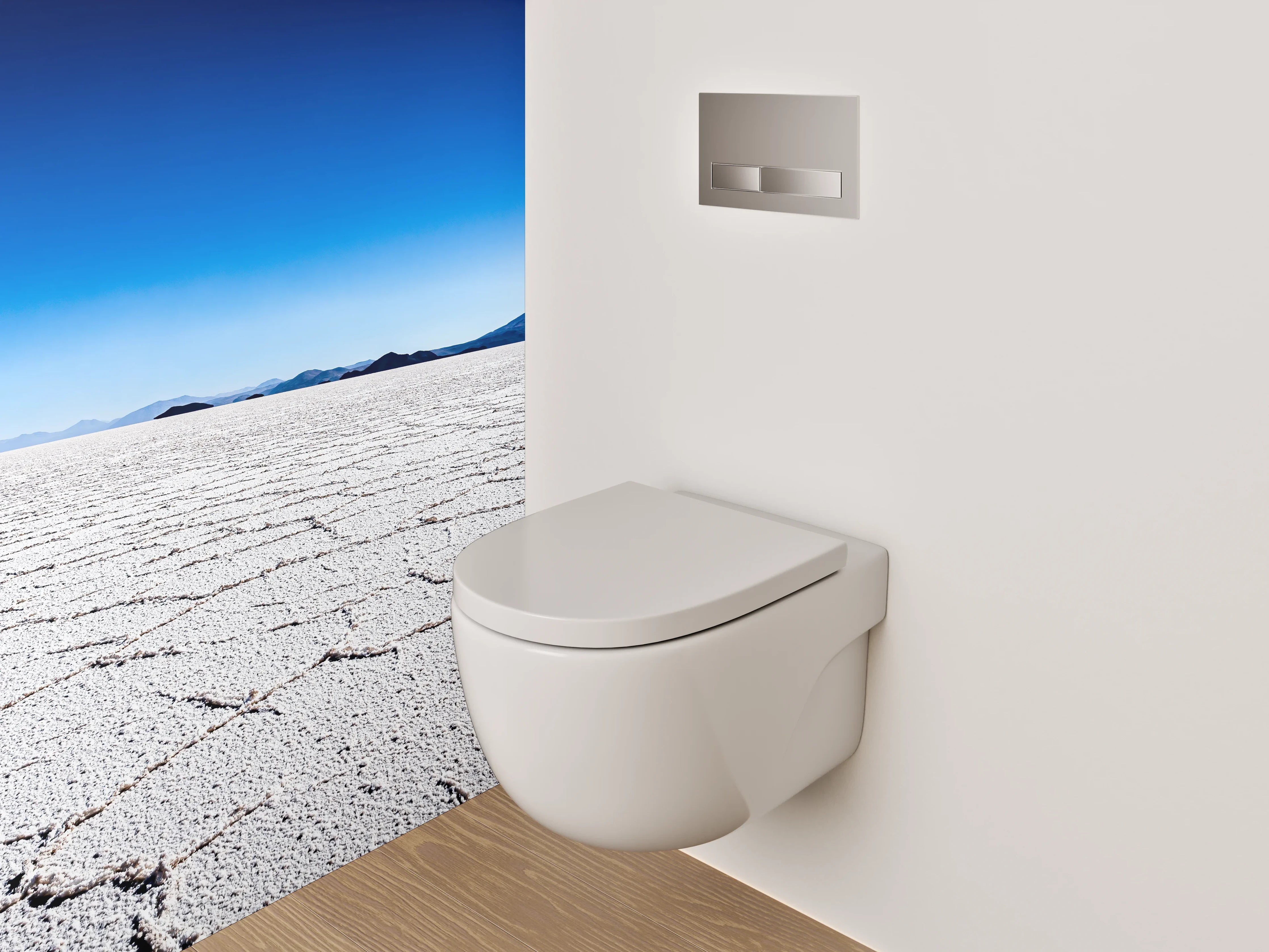 WC-Rückwand - Salzwüste unter klarem Himmel – weiß/grau