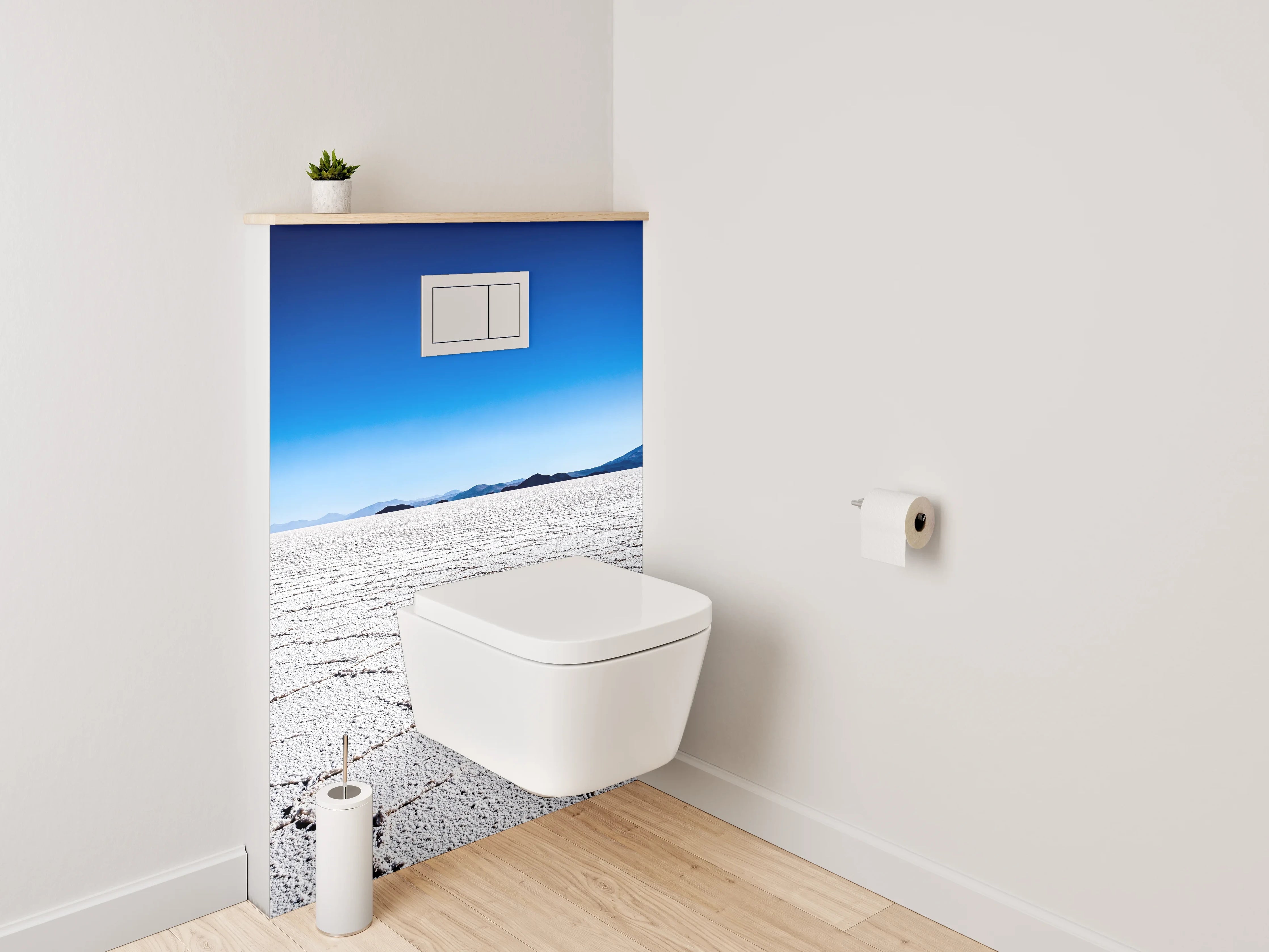 WC-Rückwand - Salzwüste unter klarem Himmel – weiß/grau