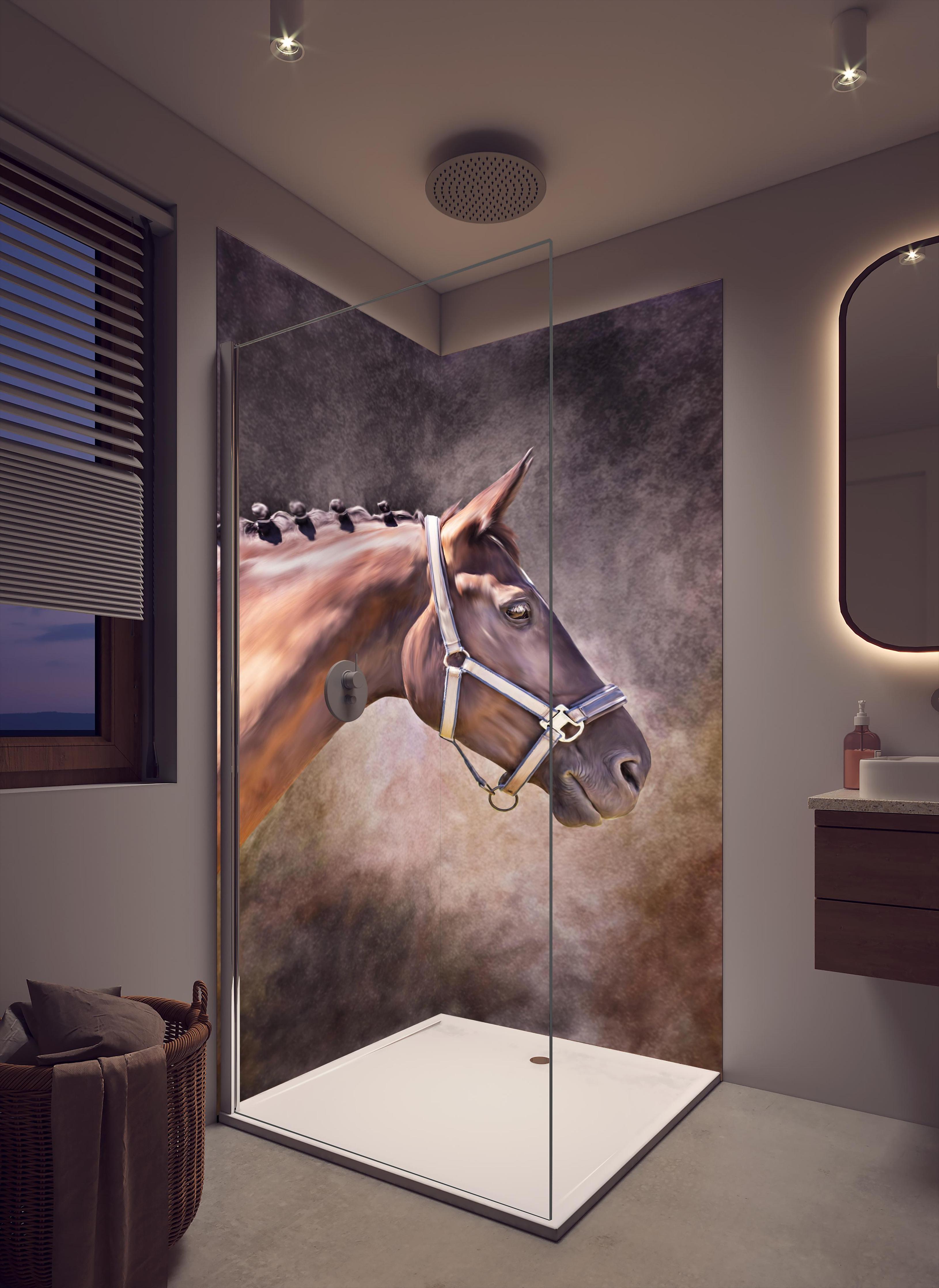 Duschrückwand - Gemalter Pferdekopf