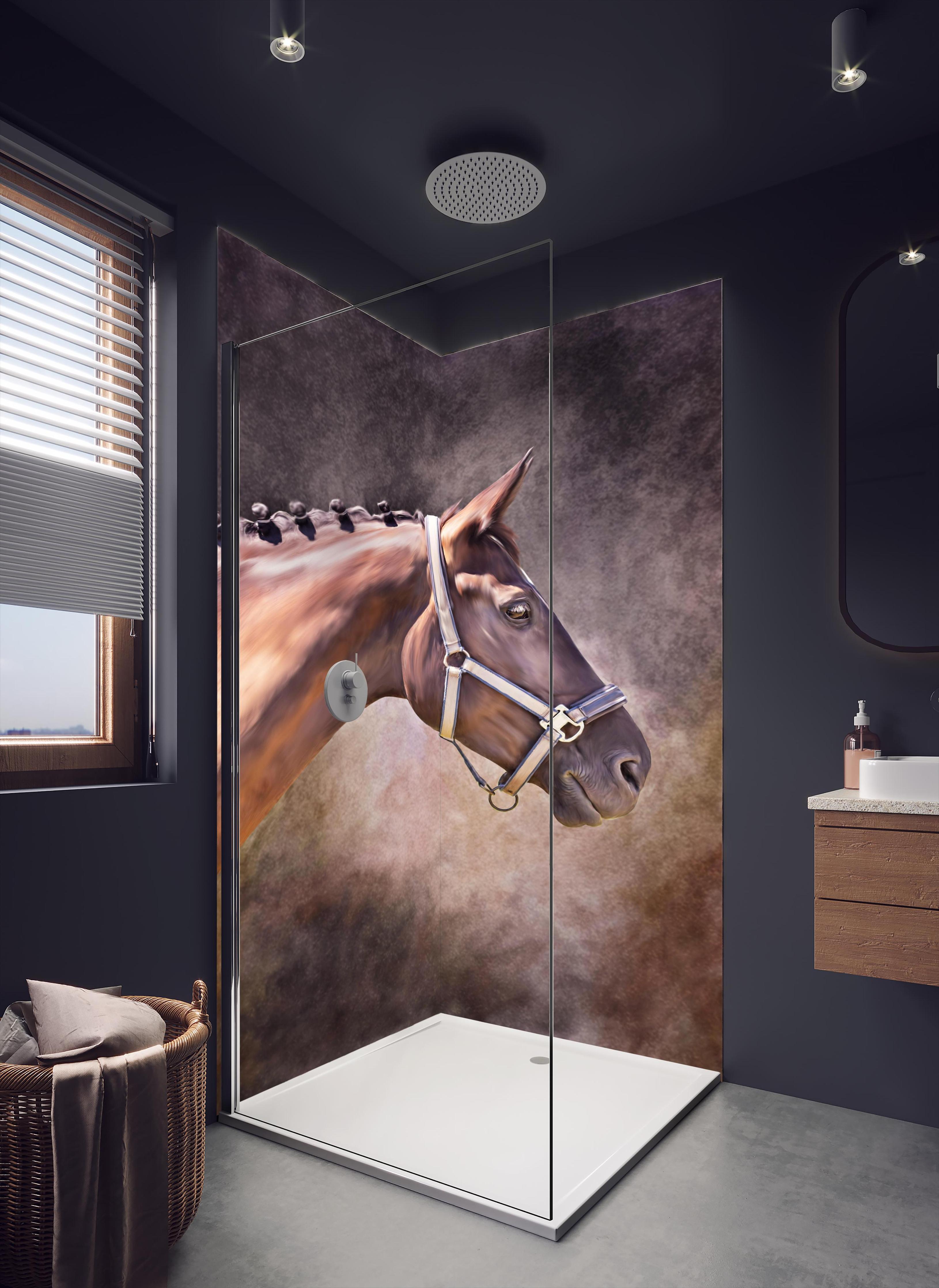 Duschrückwand - Gemalter Pferdekopf