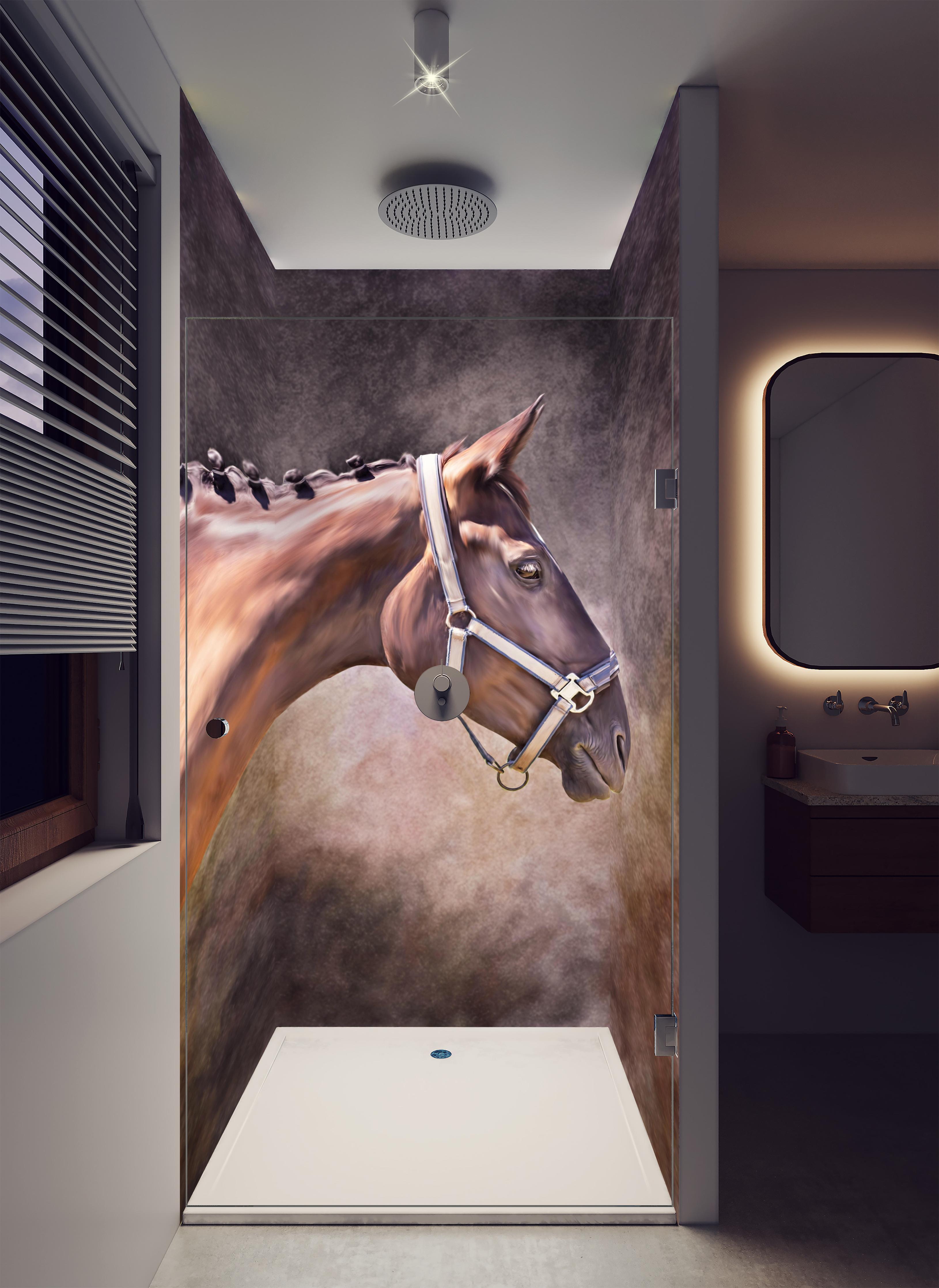 Duschrückwand - Gemalter Pferdekopf