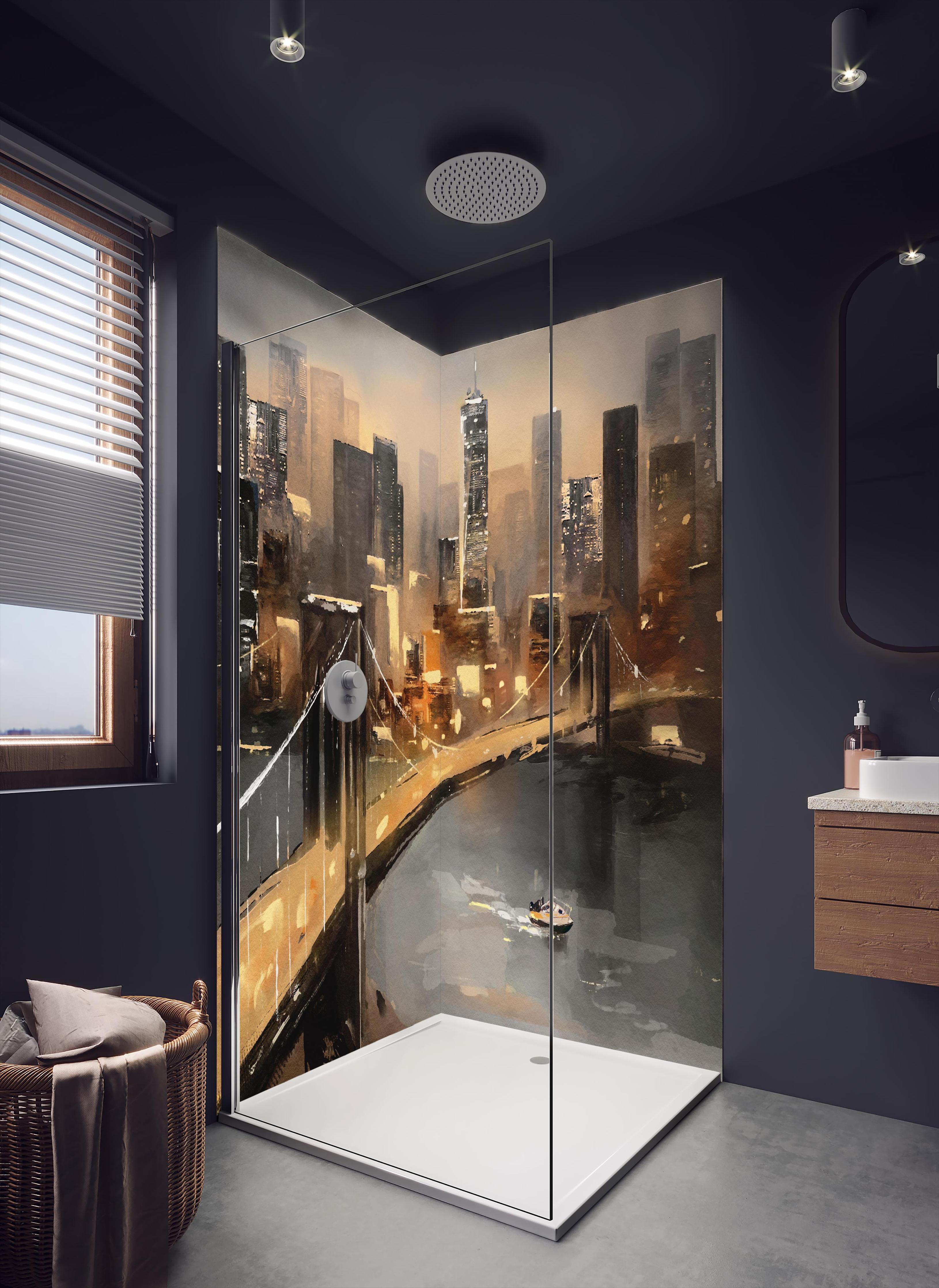 Duschrückwand - Ölgemälde auf Leinwand - Ansicht von New York