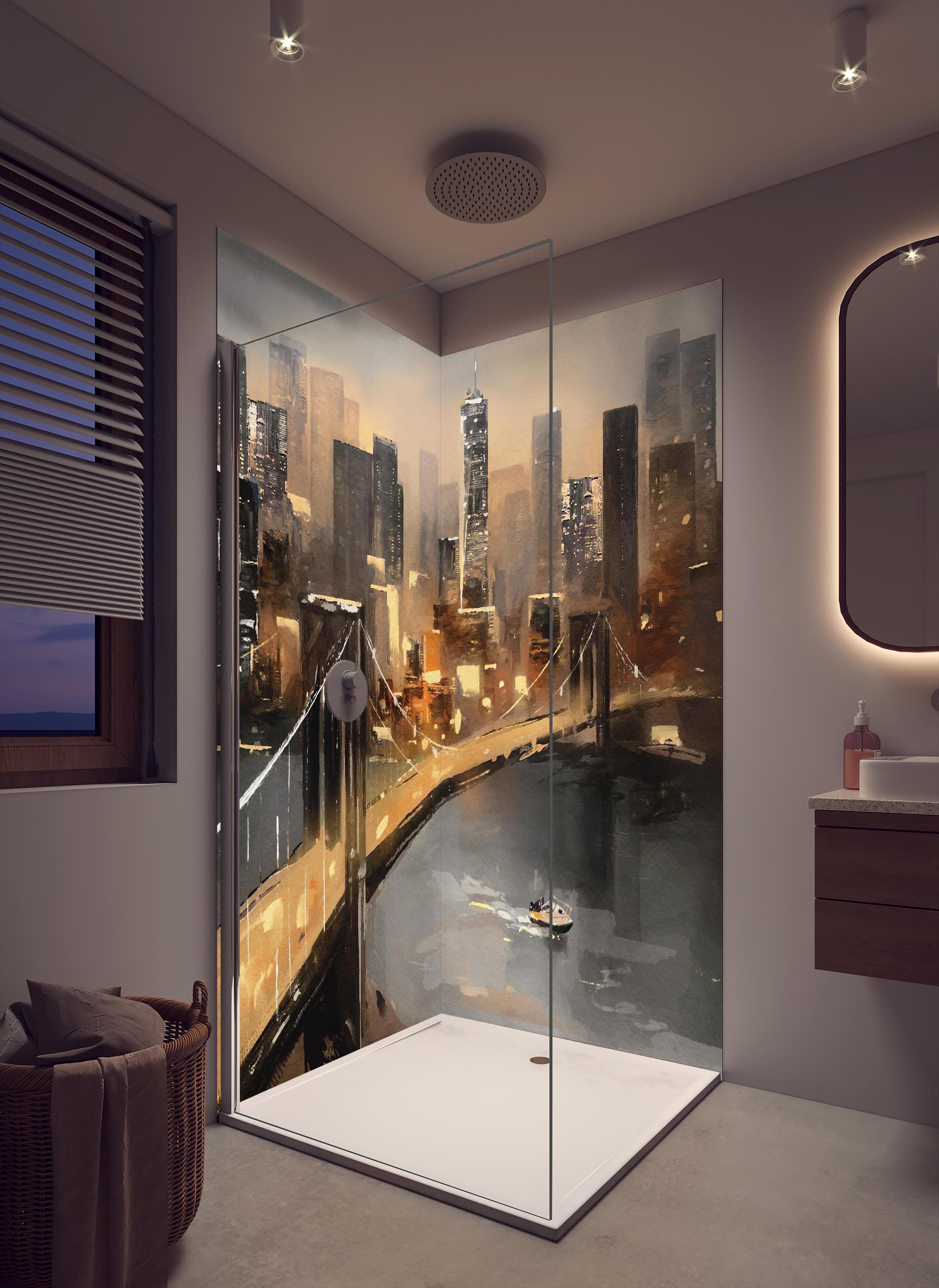 Duschrückwand - Ölgemälde auf Leinwand - Ansicht von New York
