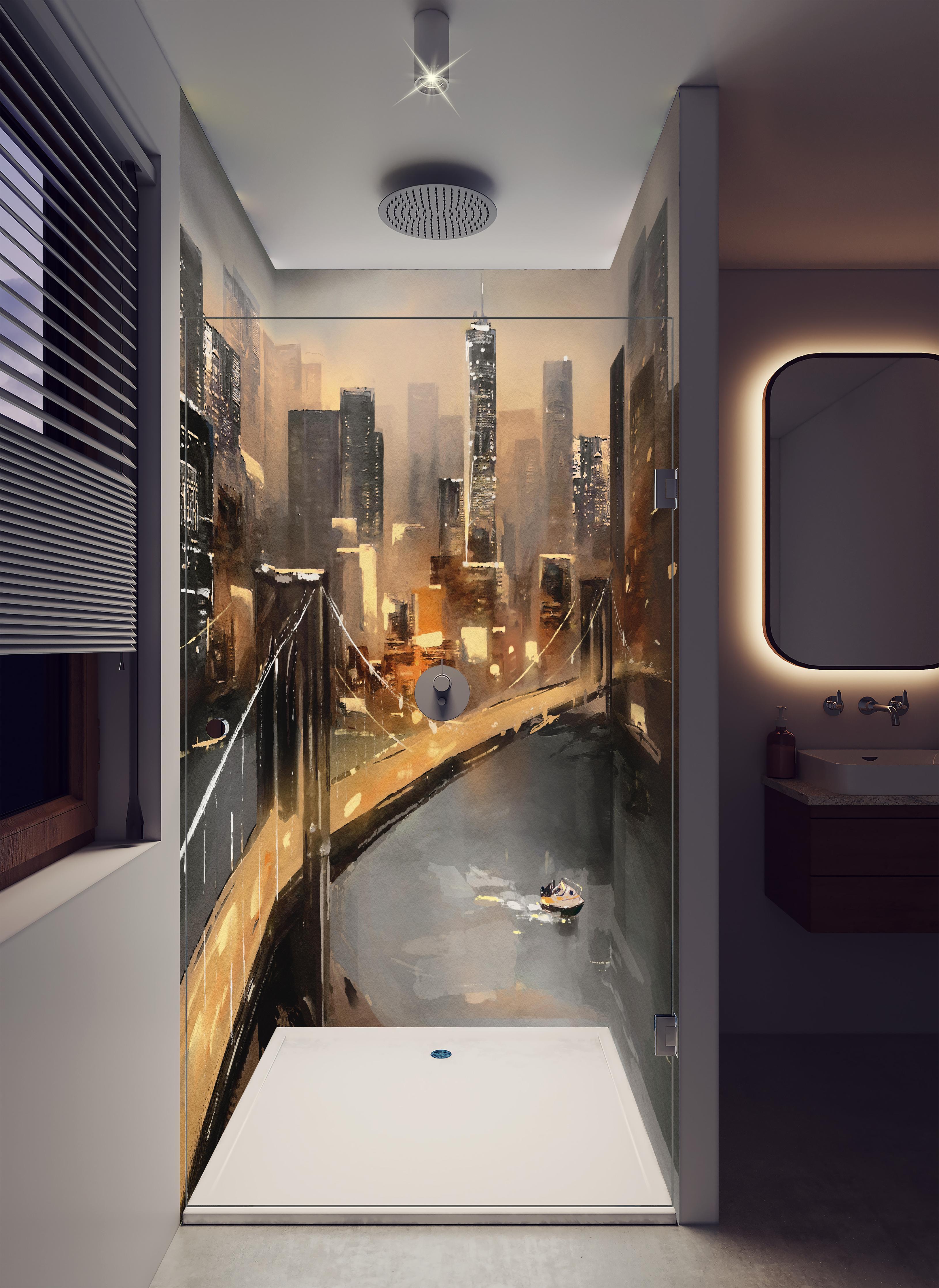Duschrückwand - Ölgemälde auf Leinwand - Ansicht von New York