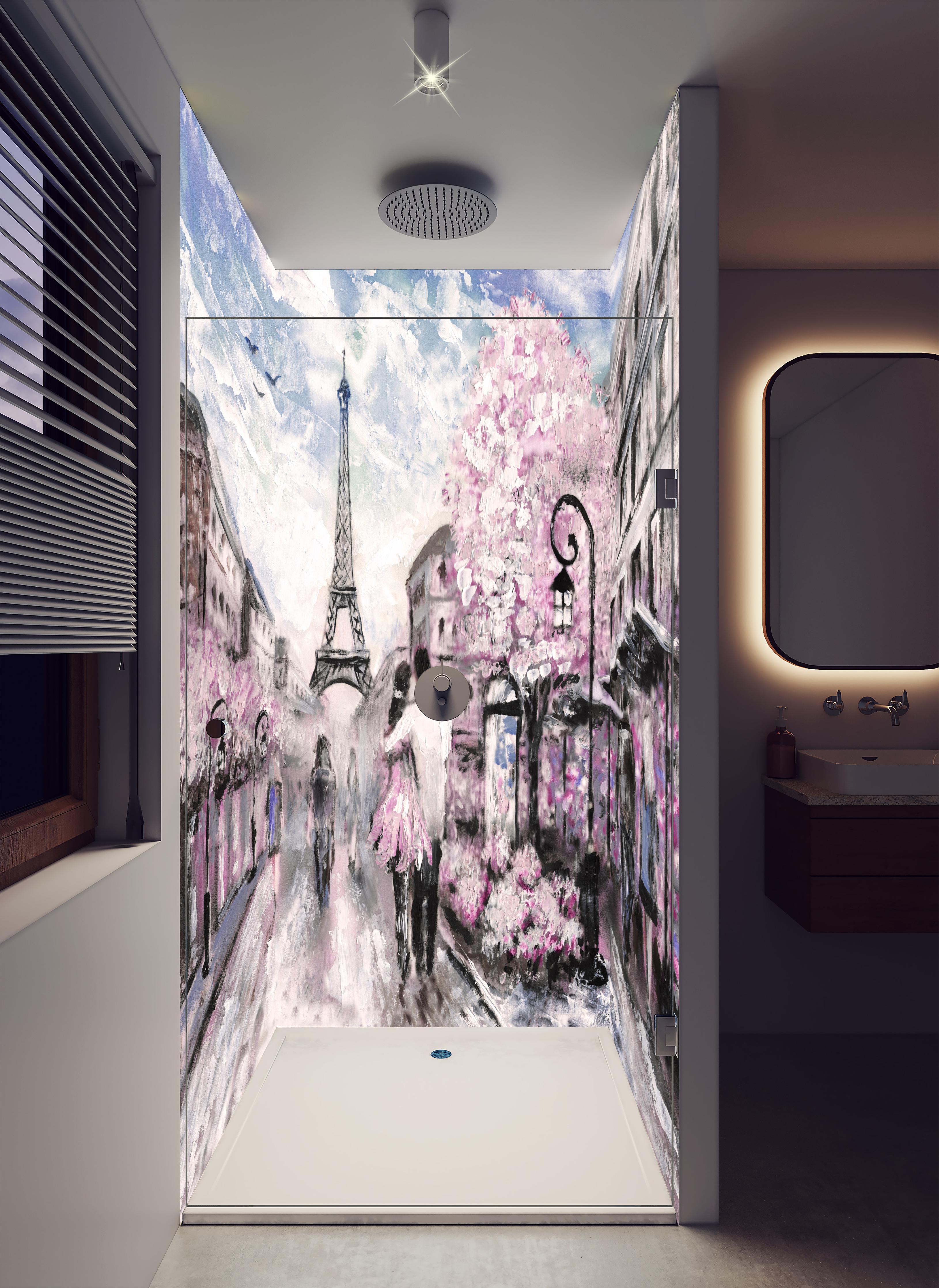 Duschrückwand - Ölgemälde vom romantisierten Paris