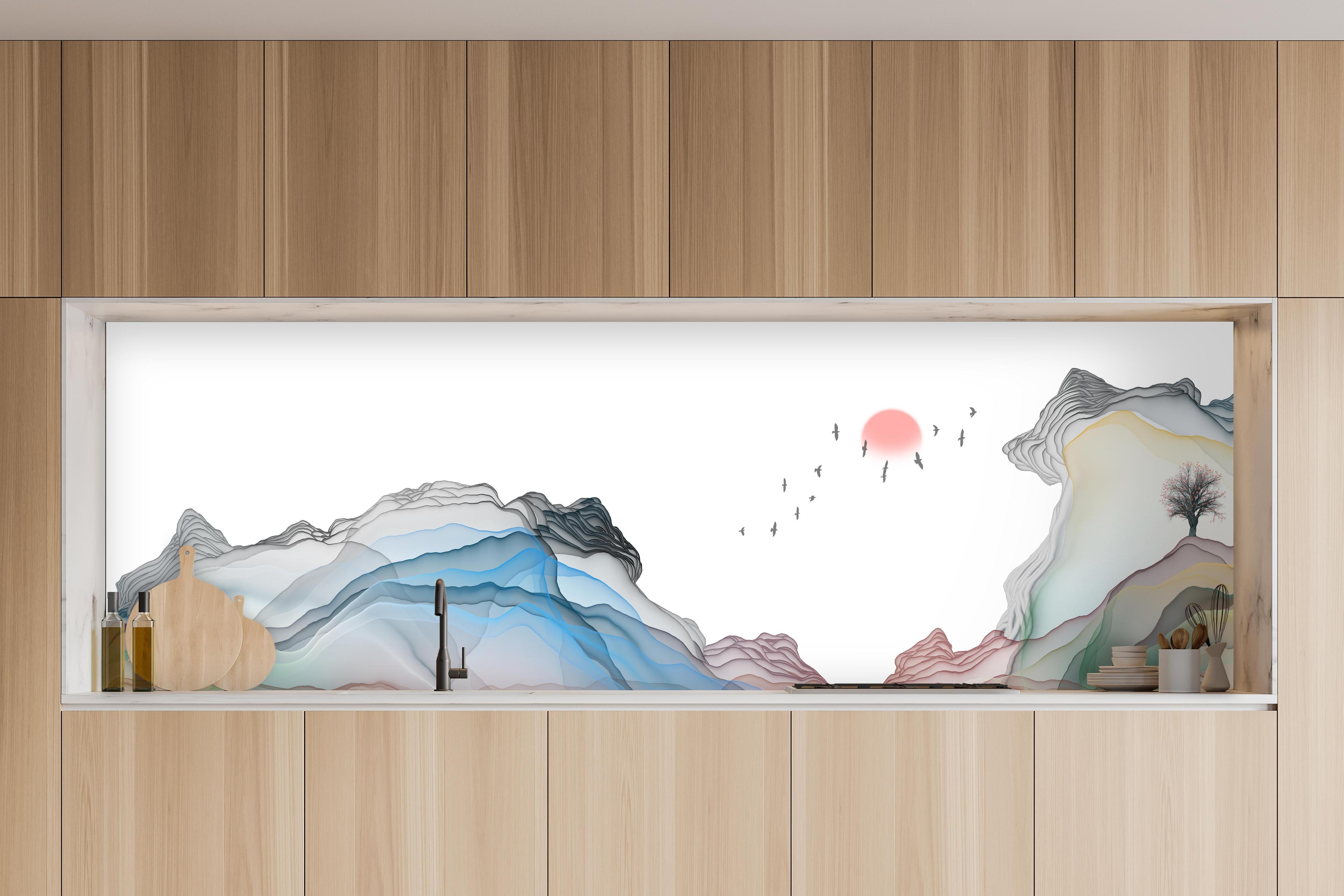 Küchenrückwand - Modernes Wasserfarben Gemälde Boot Vögel See