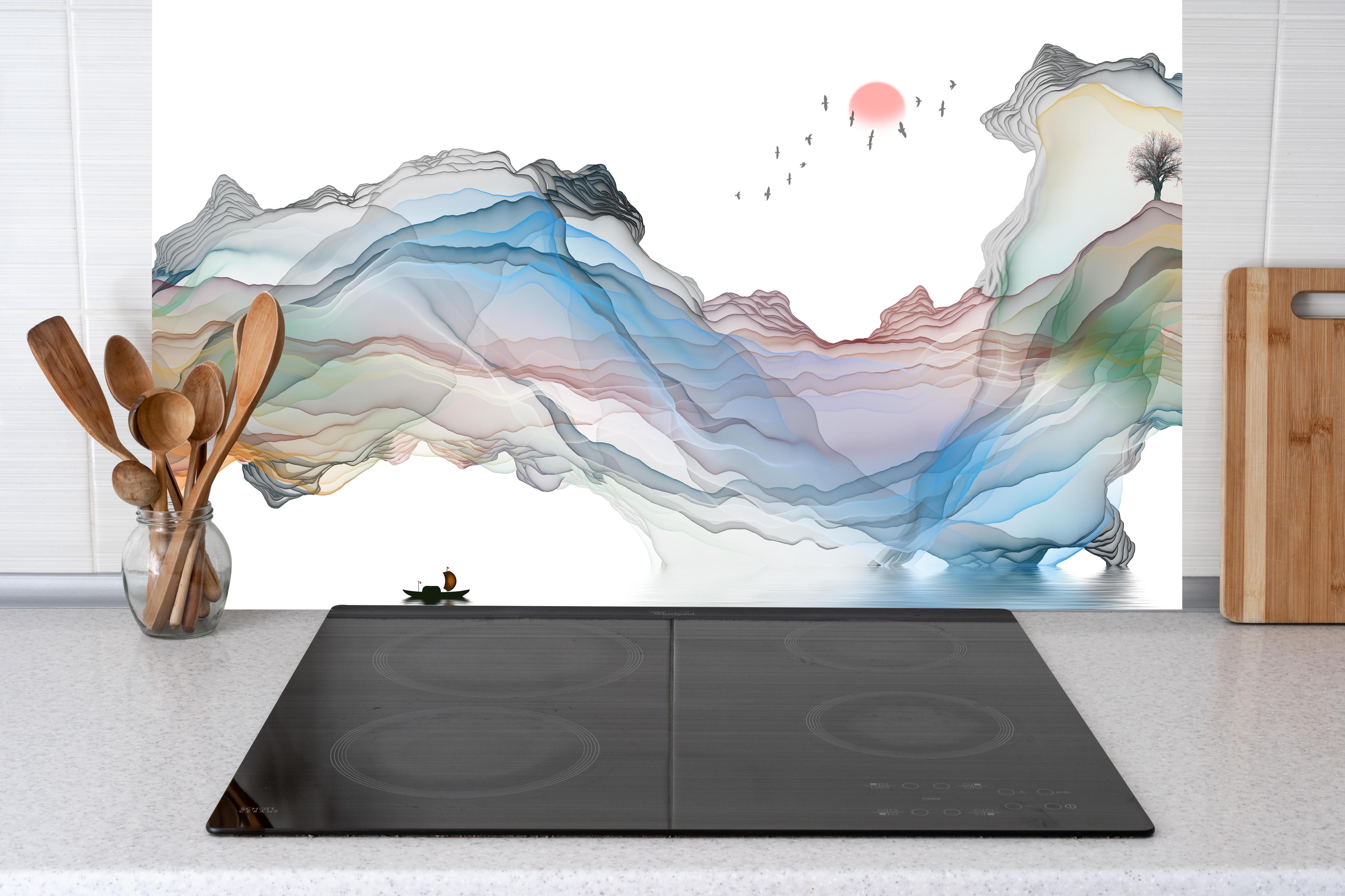 Küchenrückwand - Modernes Wasserfarben Gemälde Boot Vögel See