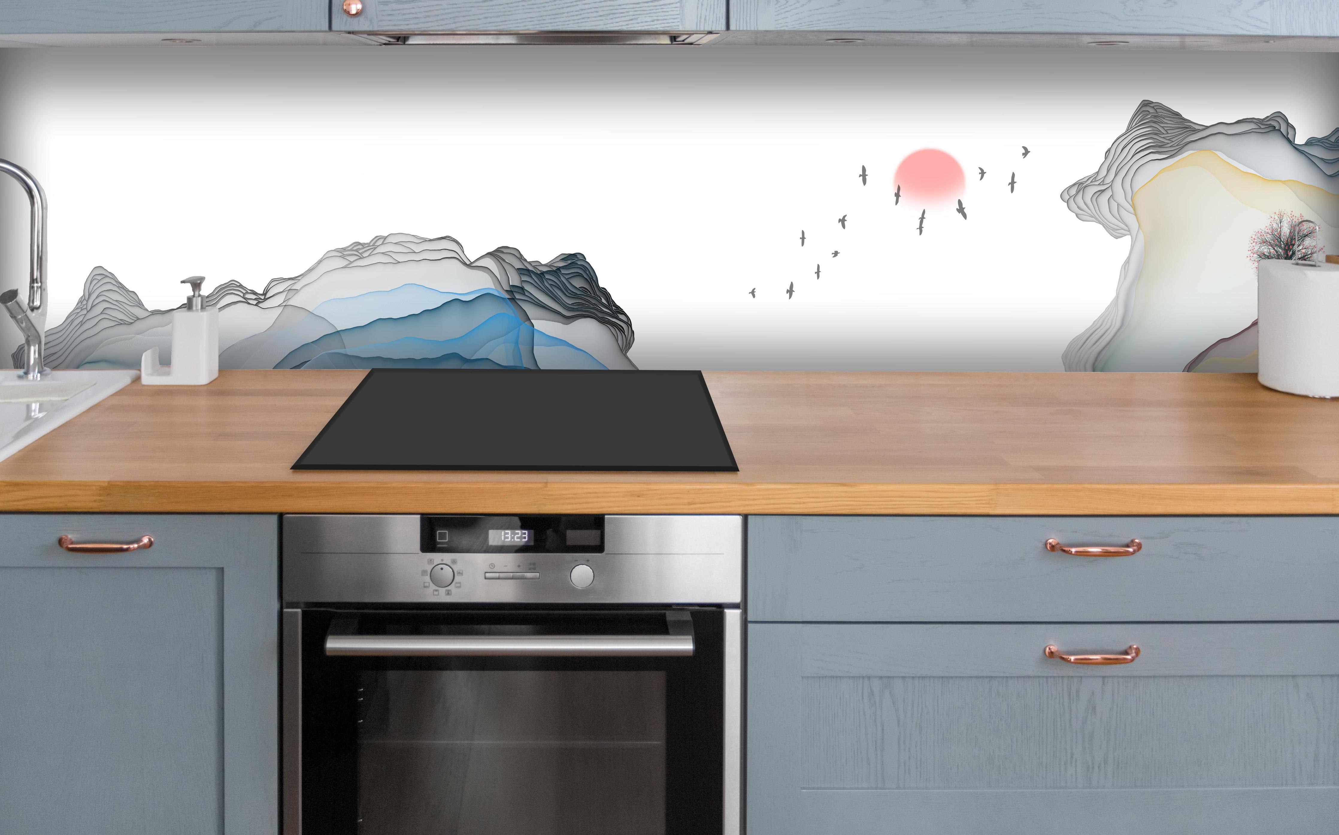 Küchenrückwand - Modernes Wasserfarben Gemälde Boot Vögel See