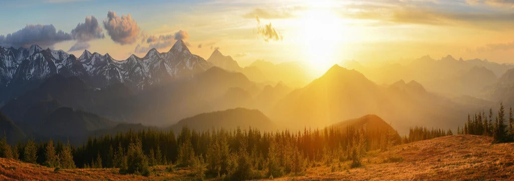 Küchenrückwand - Berge im Sonnenuntergang