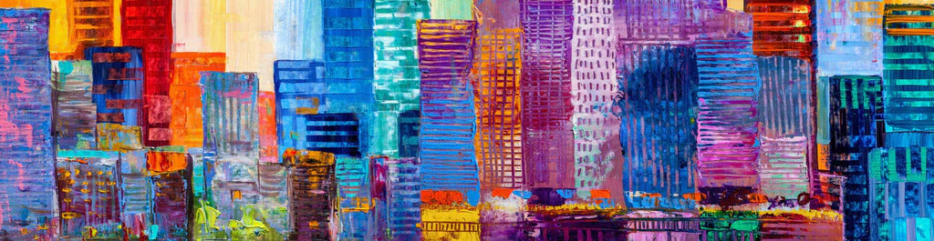 Küchenrückwand - Abstraktes Gemälde von städtischen Wolkenkratzern