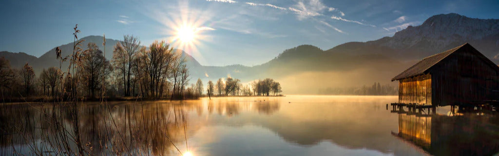 Küchenrückwand - Morgensonnenblick auf den Bayerischen Kochelsee