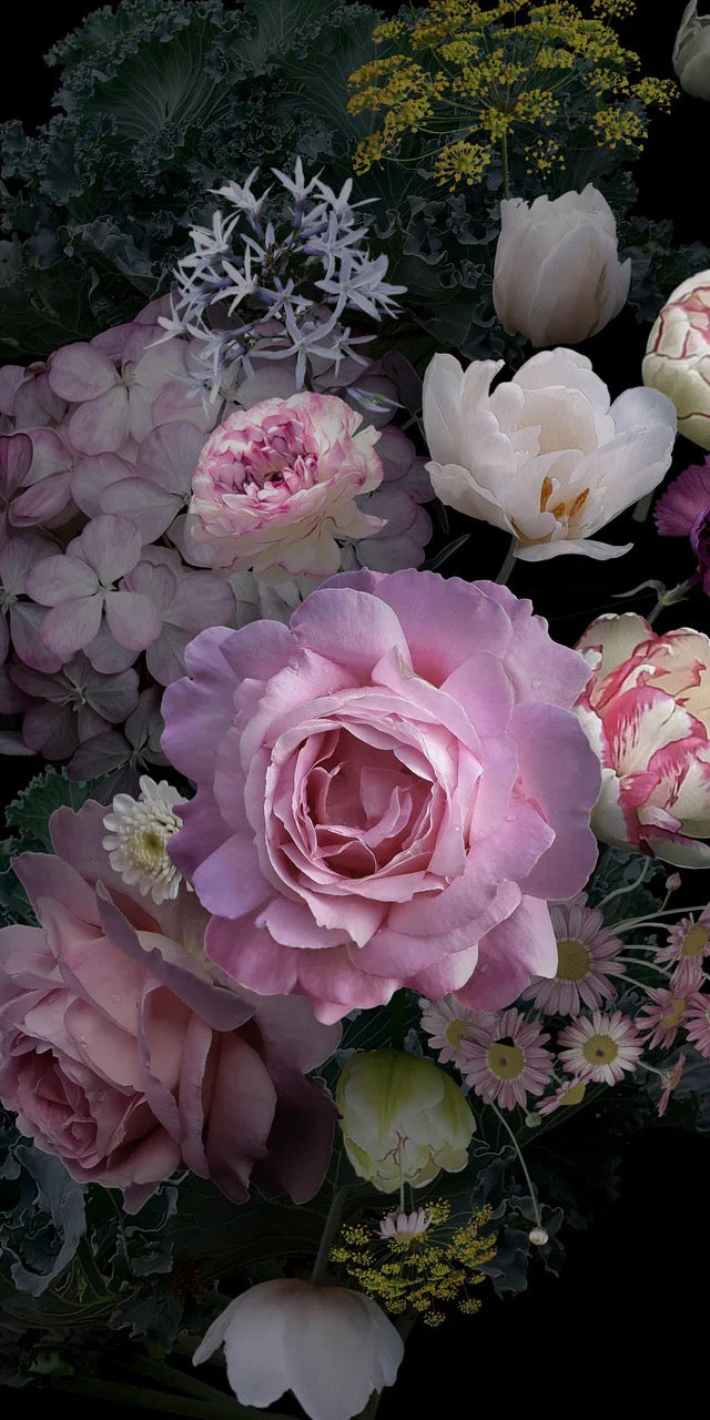 Duschrückwand -  Garten Blumen mit dunklem Hintergrund