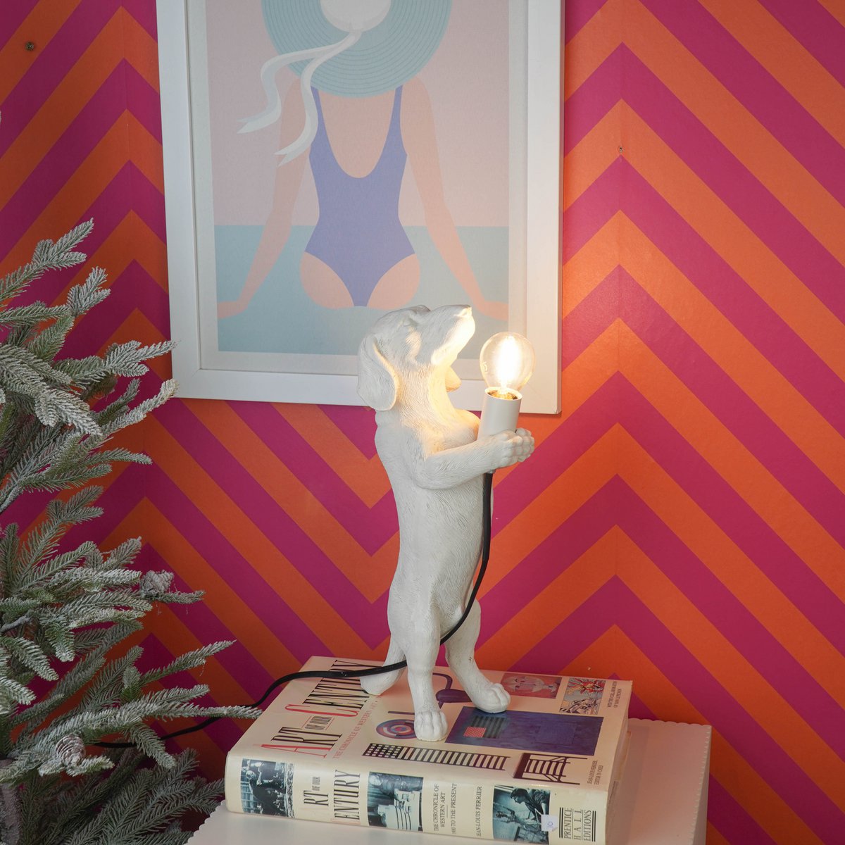 Tischlampe - Dackellampe - Polyresin - Cremeweiß - E14 - 10x15x38cm