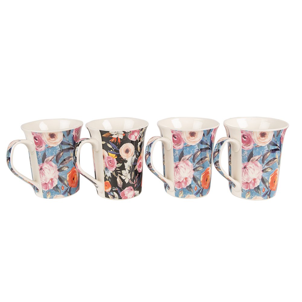 Becher -Set von 4 300 ml blau rosa Porzellanblüten