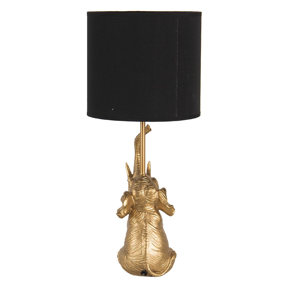 Tischlampe Elefant Ø 20x46 cm Gold -gelöschtes schwarzes Polyresin -Schreibtischlampe
