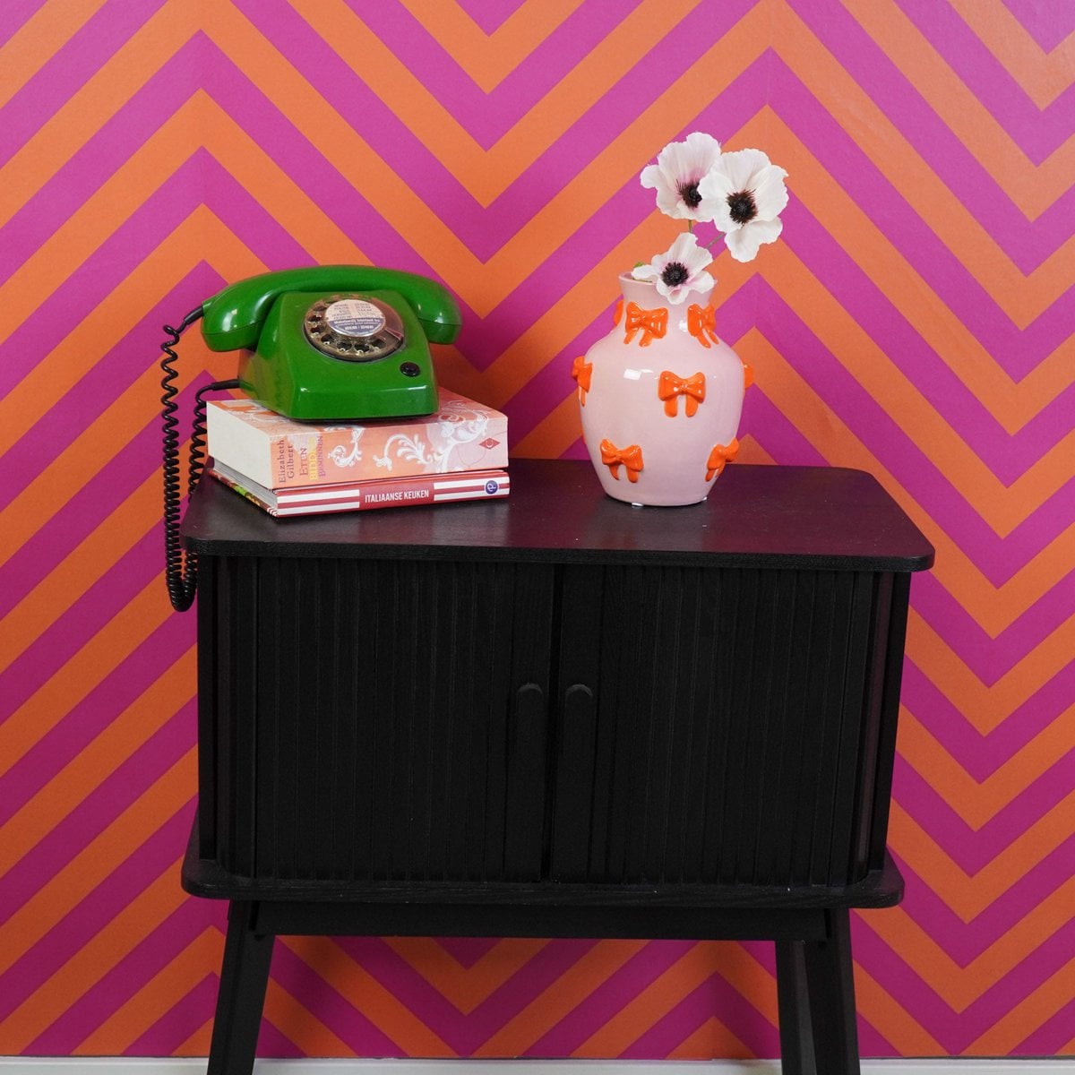 Vase - Blumenvase -Bänder - Pink/Orange - 14x14x19cm