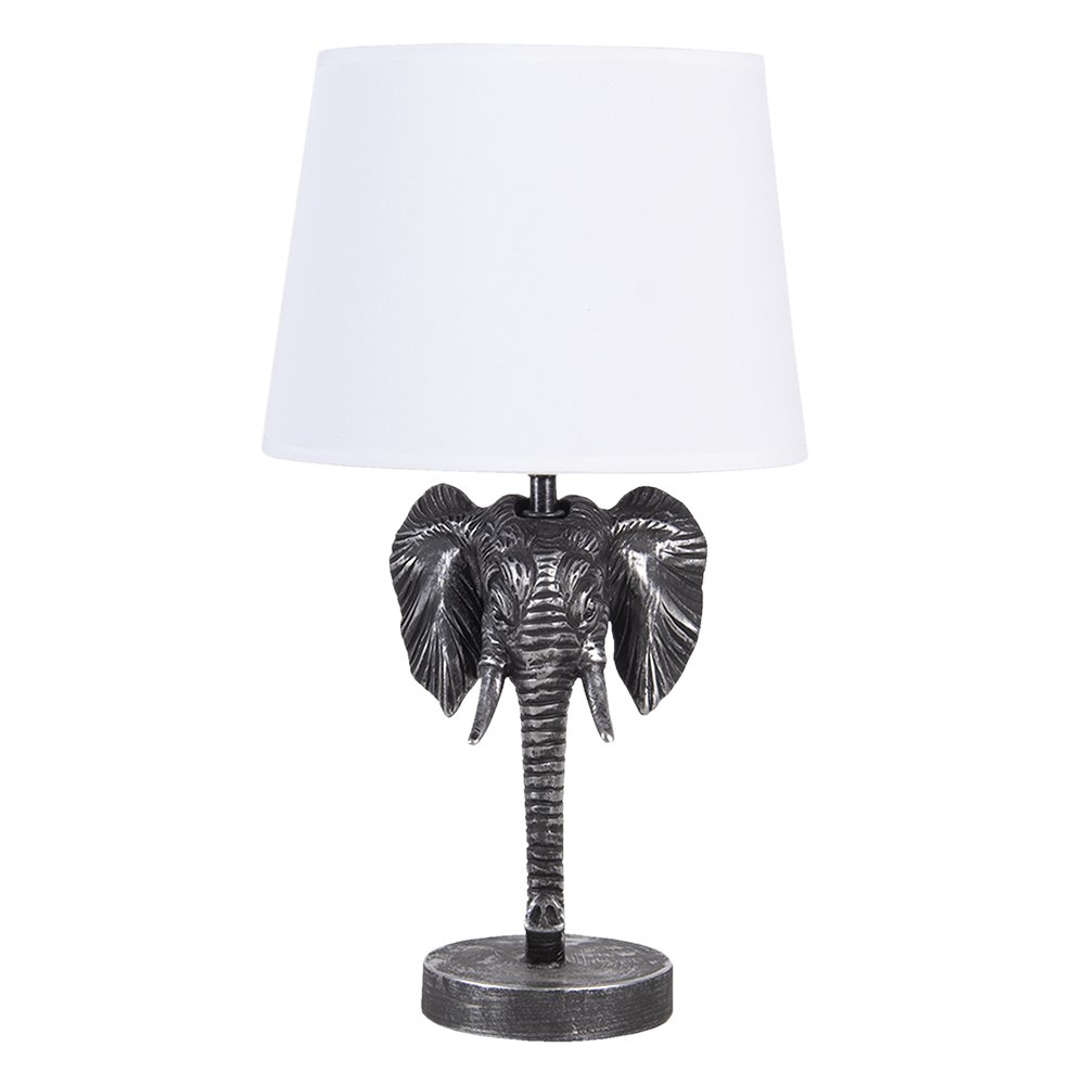 Tischlampe Elefant 23x23x41 cm Schwarz weiße Polyresin Schreibtischlampe