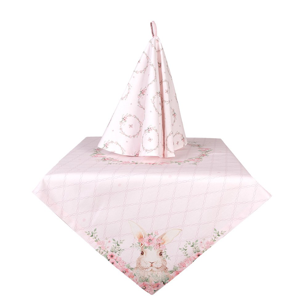 Tischdecke 100x100 cm Rosa Baumwolle Hase