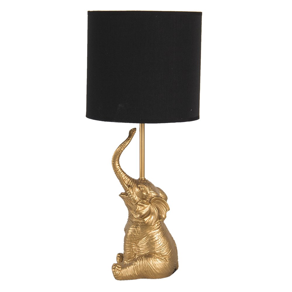 Tischlampe Elefant Ø 20x46 cm Gold -gelöschtes schwarzes Polyresin -Schreibtischlampe