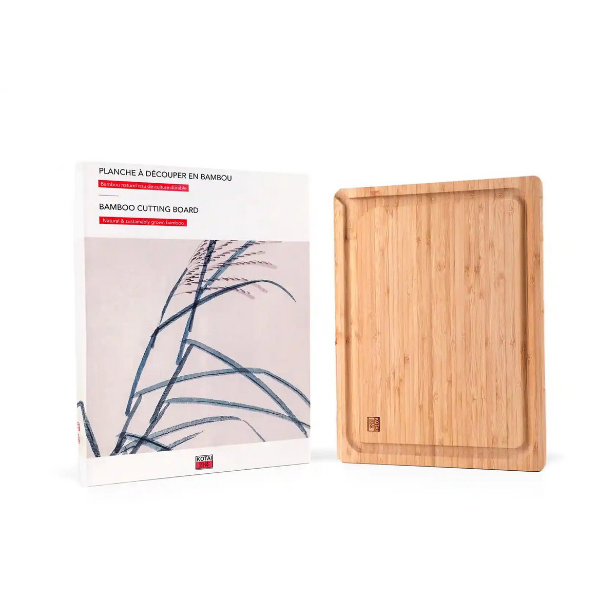 Küchenzubehör - KOTAI Bambus-Schneidebrett mit Saftrille und versteckten Griffen - 40 x 30 x 2 cm