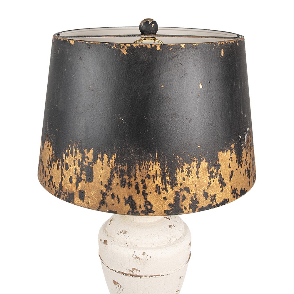 Tischlampe Ø 36x65 cm Beige Schwarz Holz Schreibtischlampe