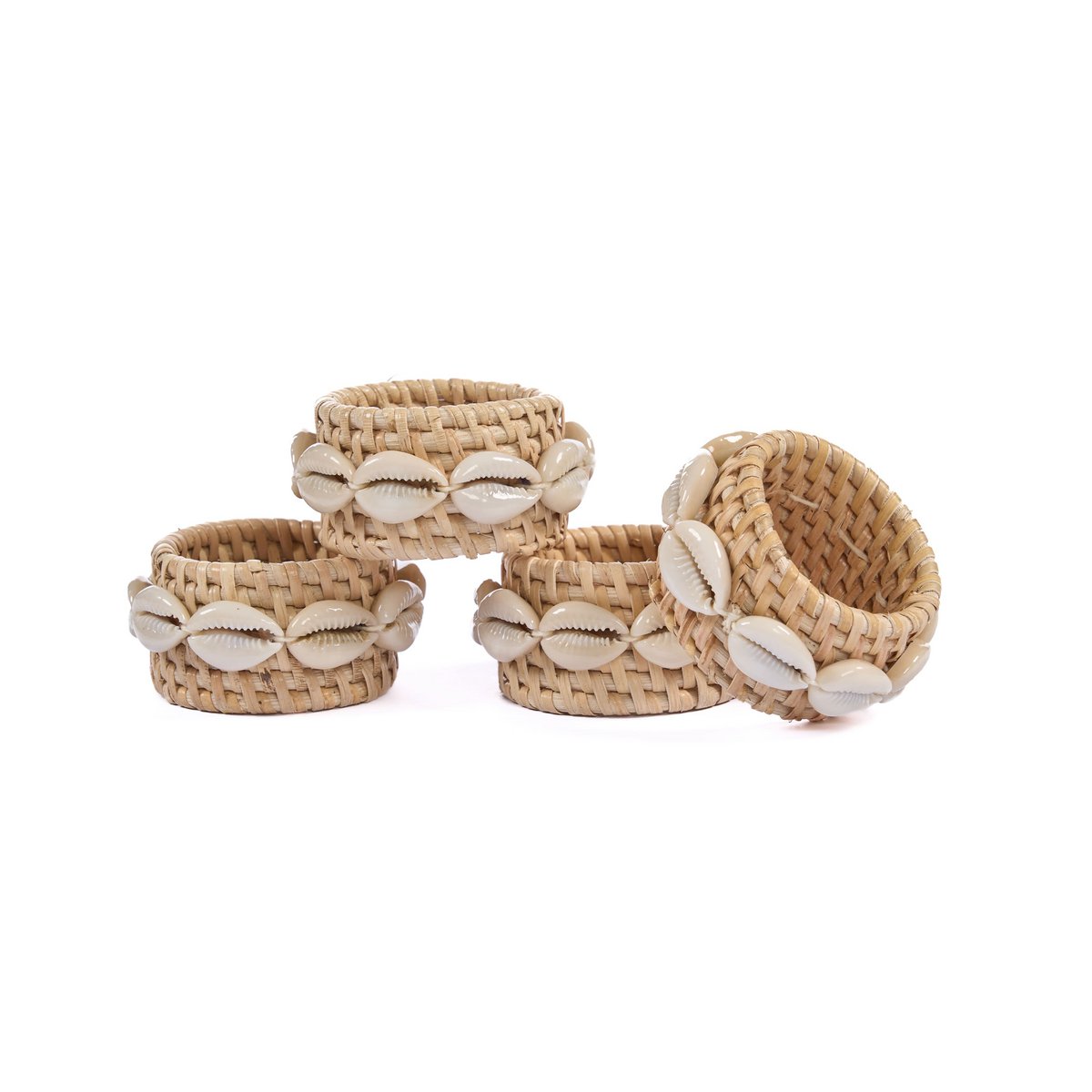 Der Rattan-Muschel-Serviettenring – Naturweiß – 4er-Set