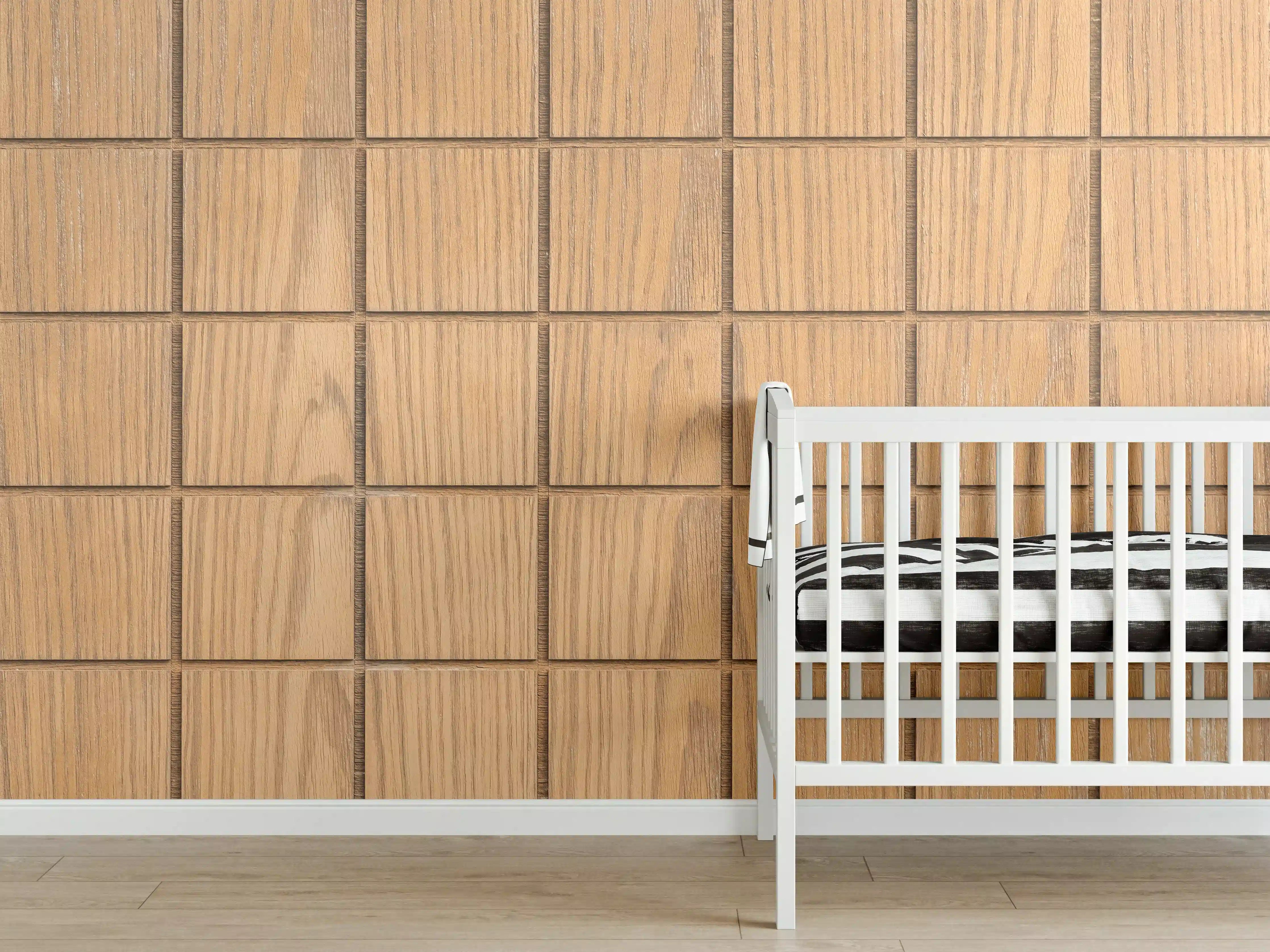 Babyzimmer Wandgestaltung -  Braunes quadratisches Holzmuster