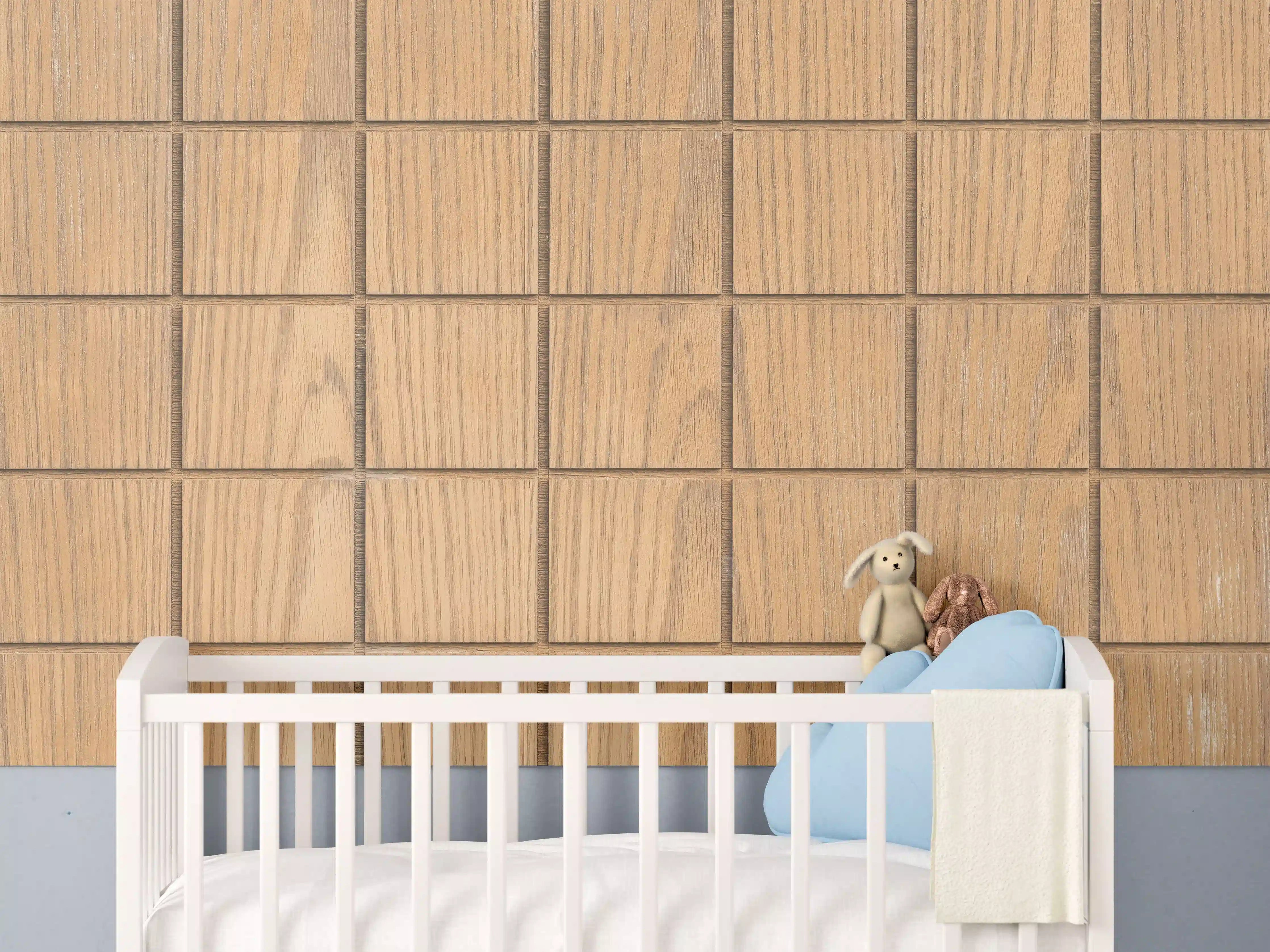 Babyzimmer Wandgestaltung -  Braunes quadratisches Holzmuster