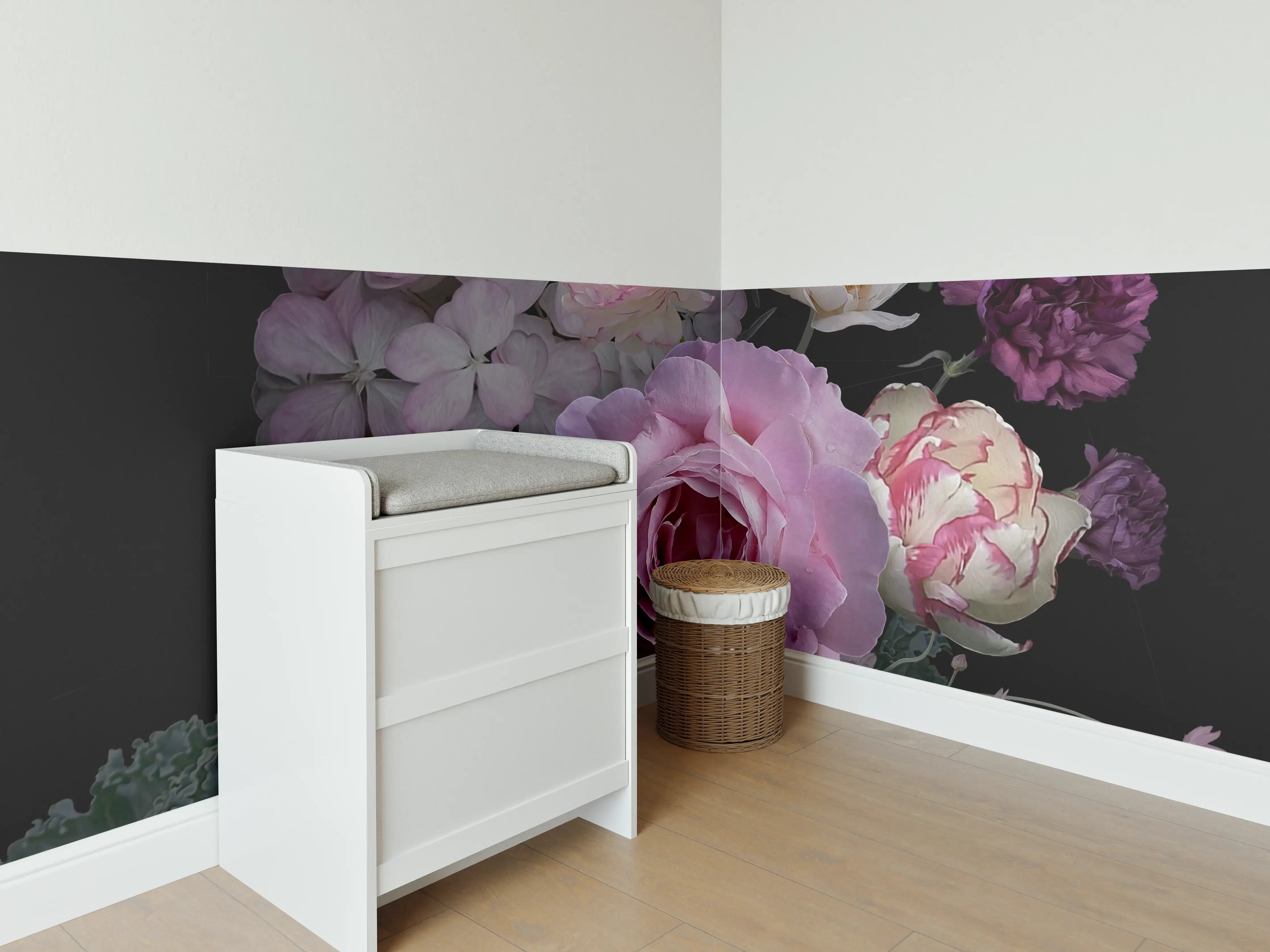 Babyzimmer Wandgestaltung -  Garten Blumen mit dunklem Hintergrund