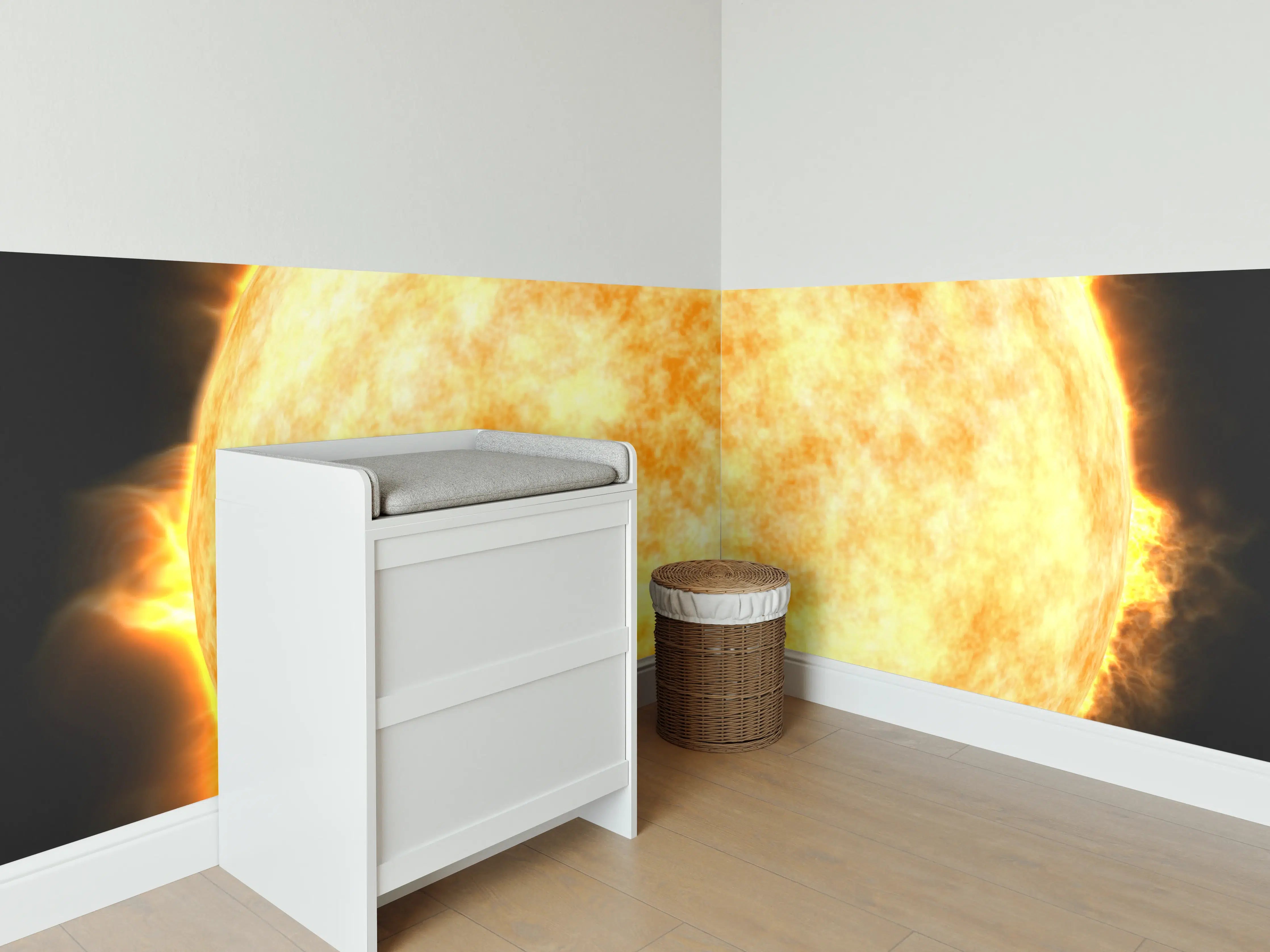 Babyzimmer Wandgestaltung -  Sonne auf Schwarzem Hintergrund