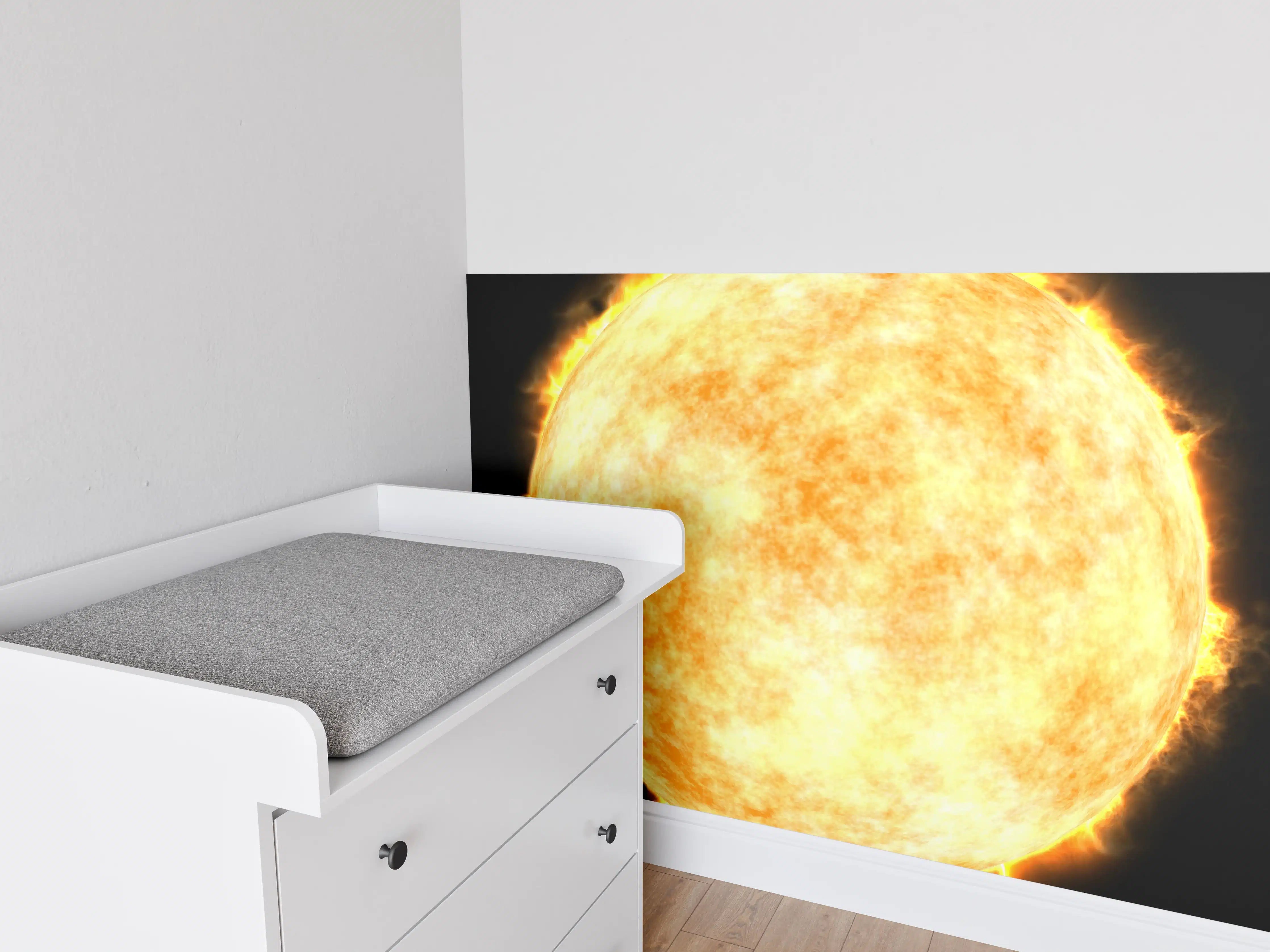 Babyzimmer Wandgestaltung -  Sonne auf Schwarzem Hintergrund
