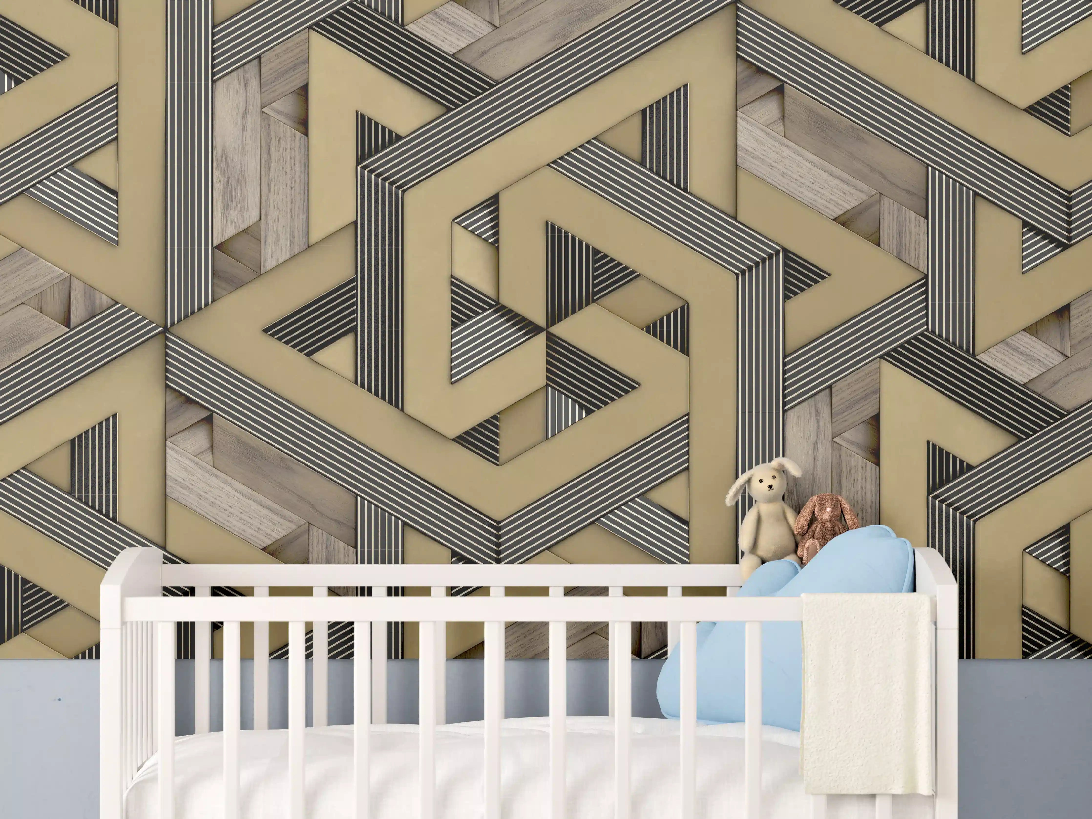 Babyzimmer Wandgestaltung - 3D- Tapeten Muster - Mosaik