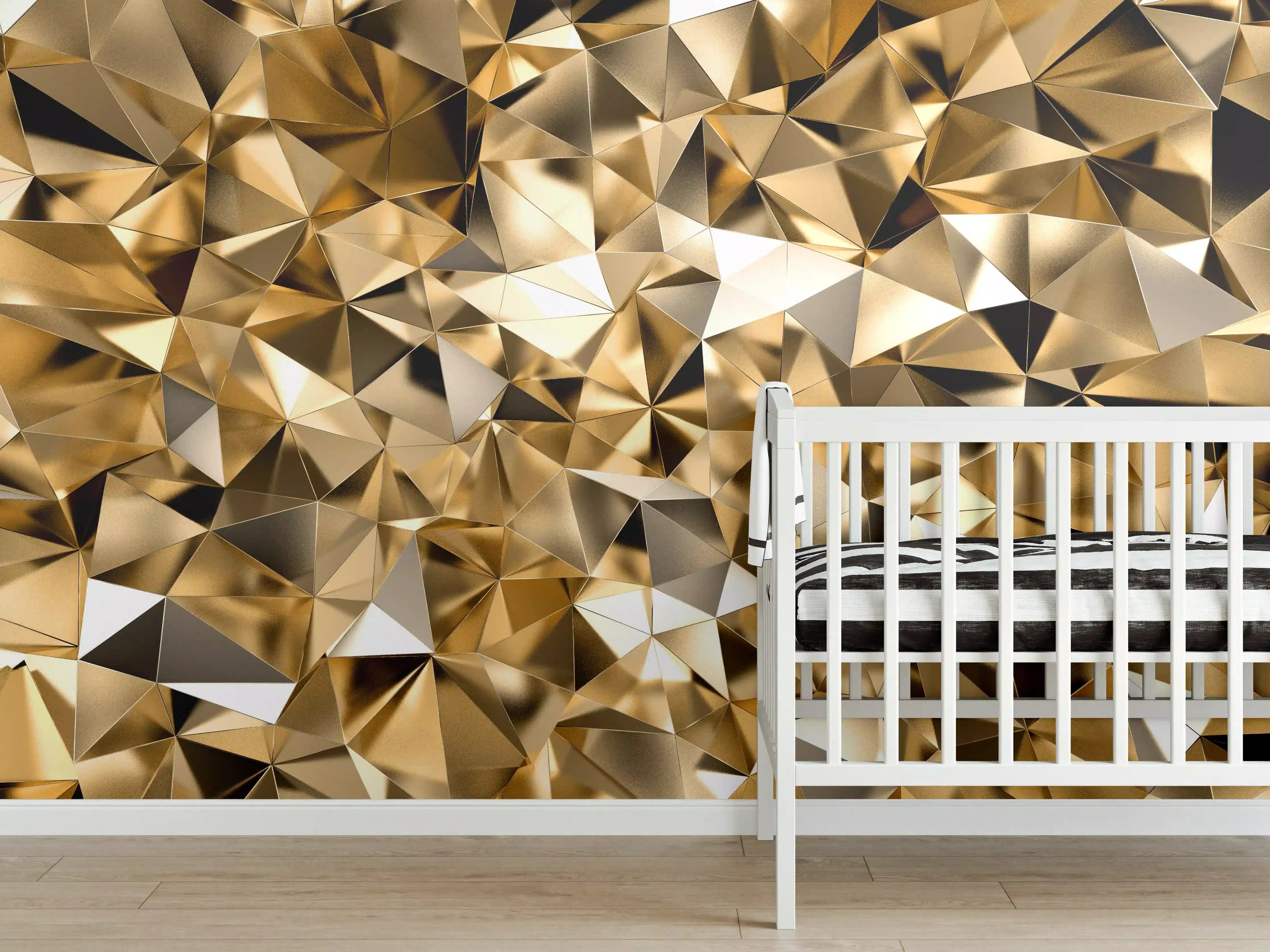 Babyzimmer Wandgestaltung - 3D Goldenes Kristall Design