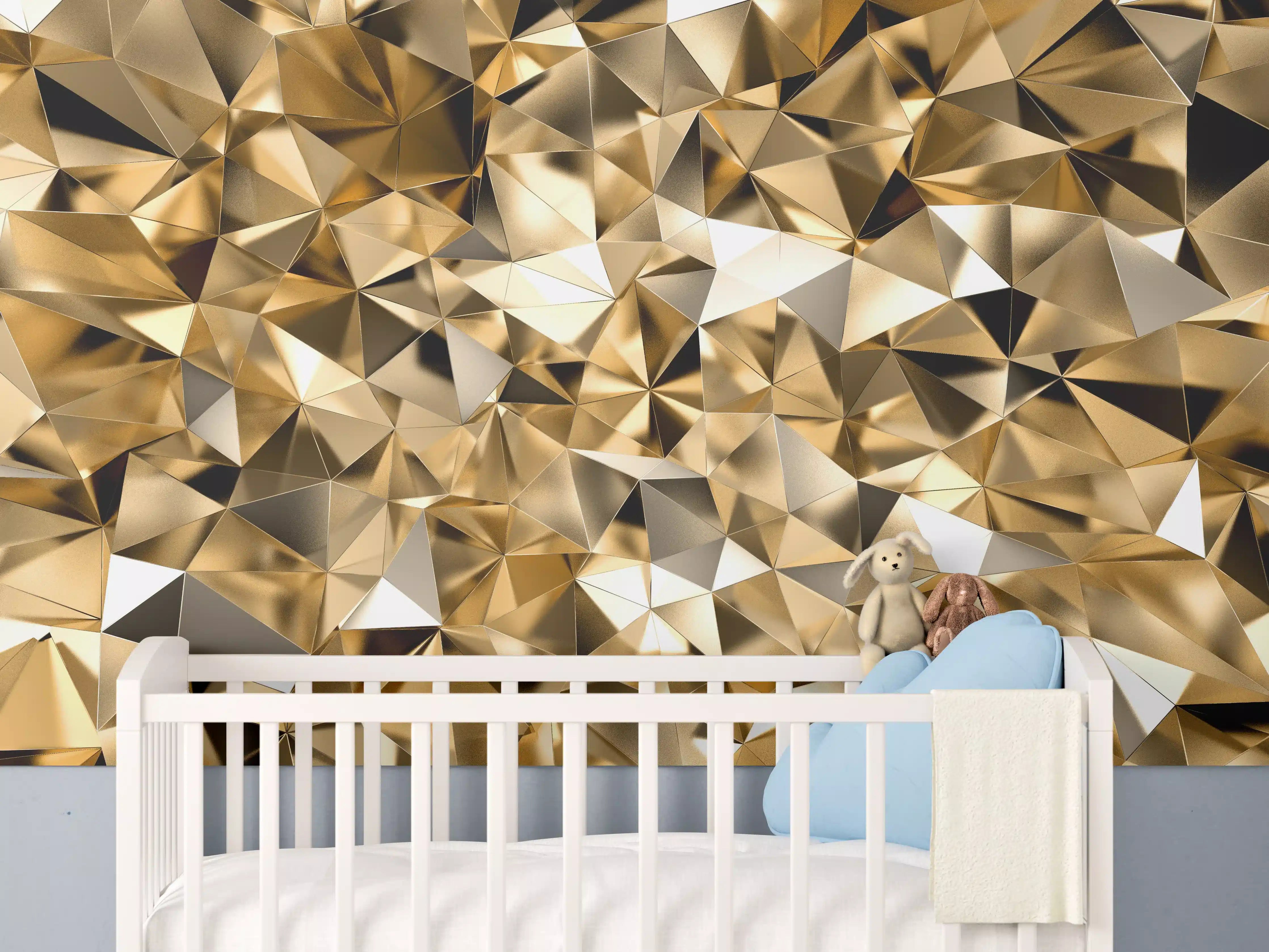 Babyzimmer Wandgestaltung - 3D Goldenes Kristall Design