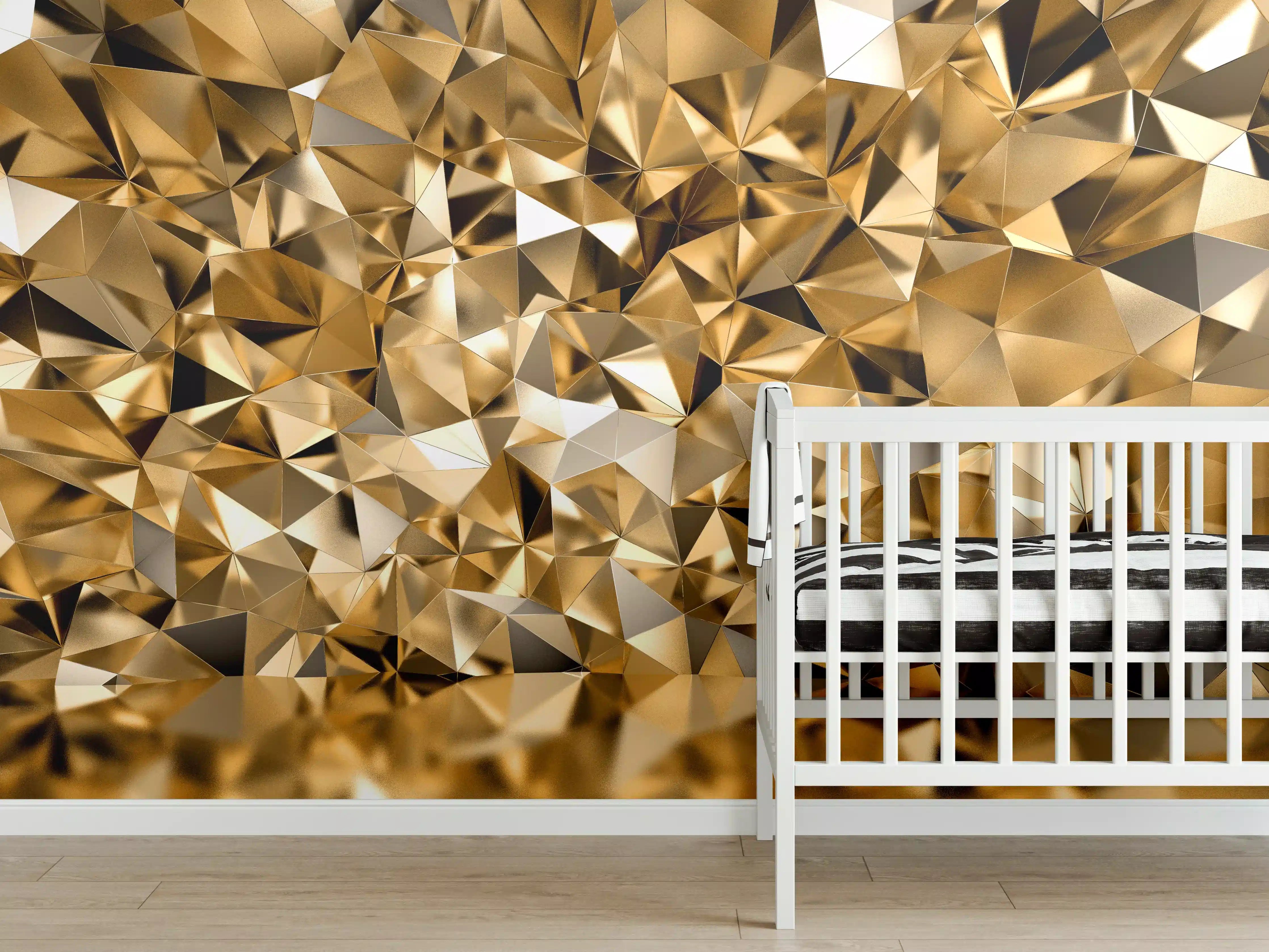 Babyzimmer Wandgestaltung - 3D Illustration - Goldenes Design