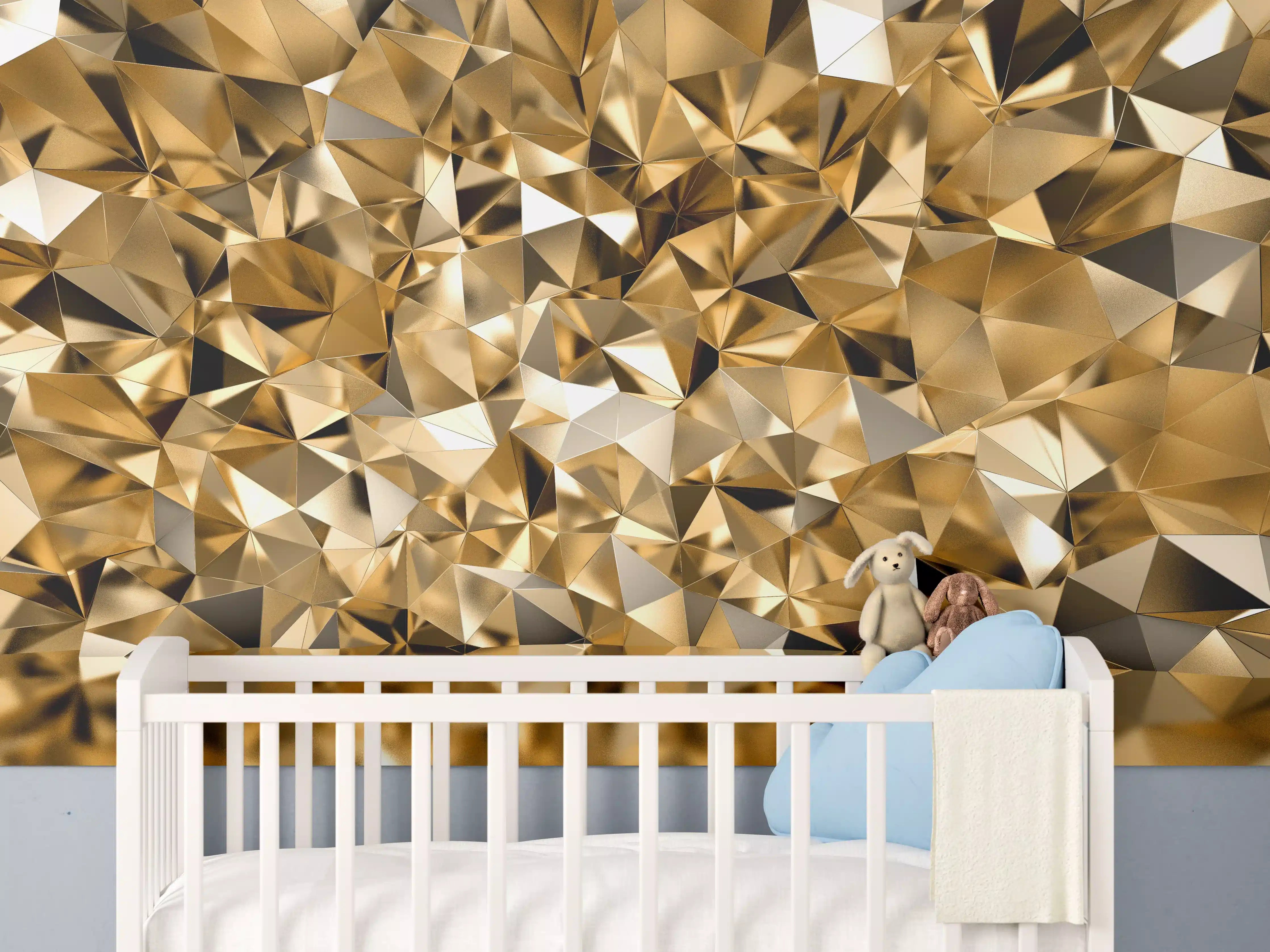 Babyzimmer Wandgestaltung - 3D Illustration - Goldenes Design