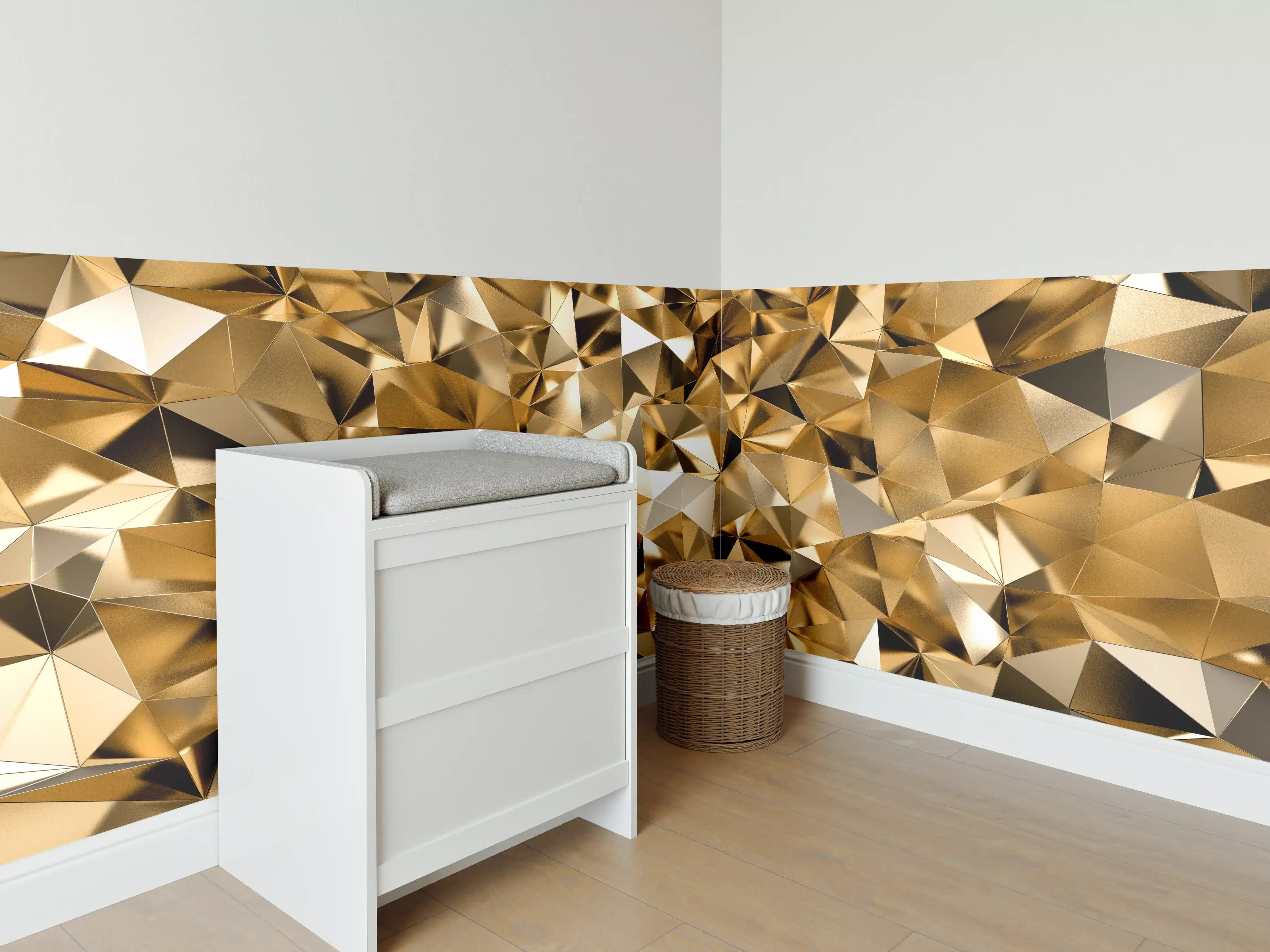 Babyzimmer Wandgestaltung - 3D Illustration - Goldenes Design