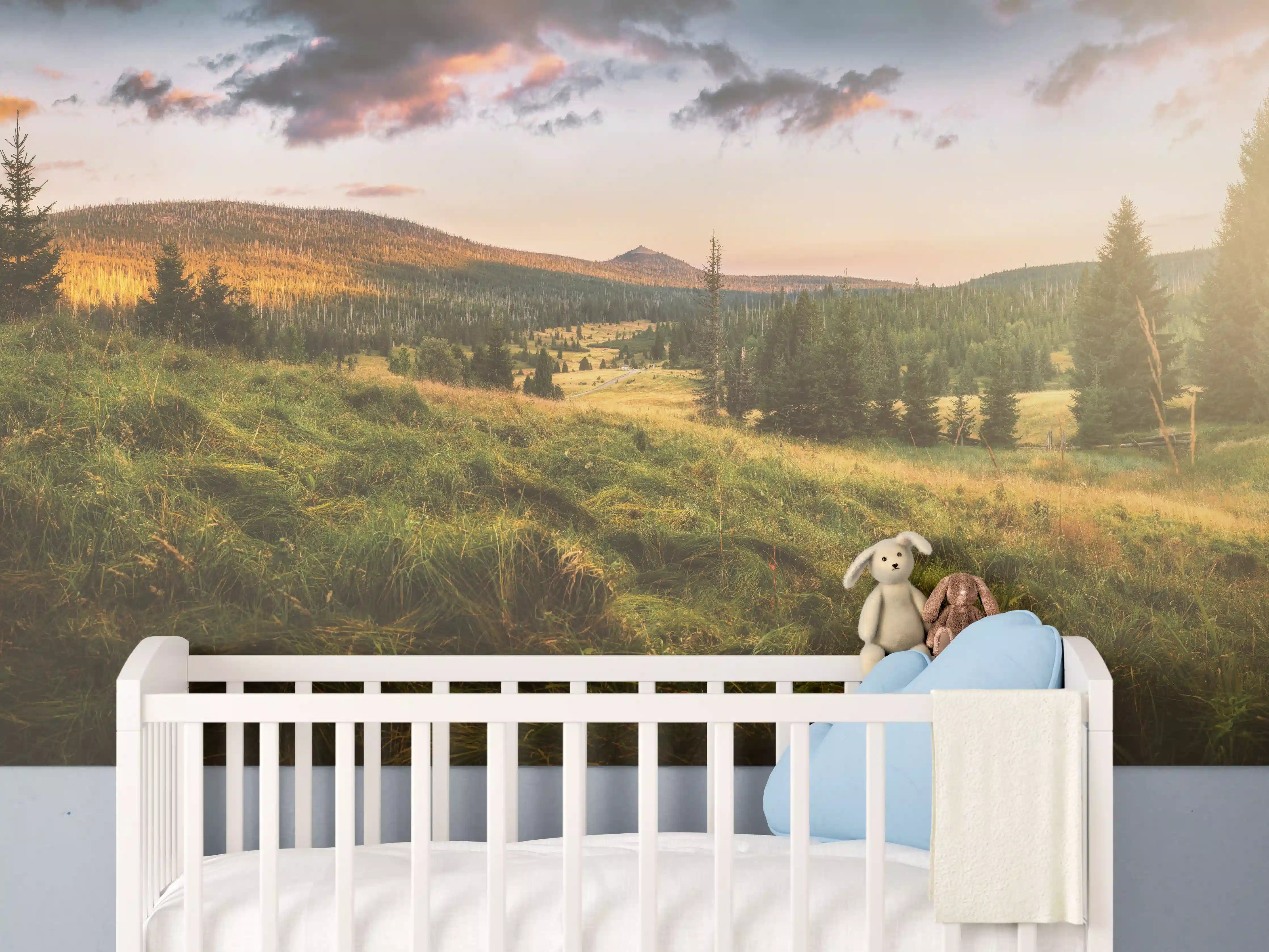Babyzimmer Wandgestaltung - Abendlicher Berg Luzný - Tschechien
